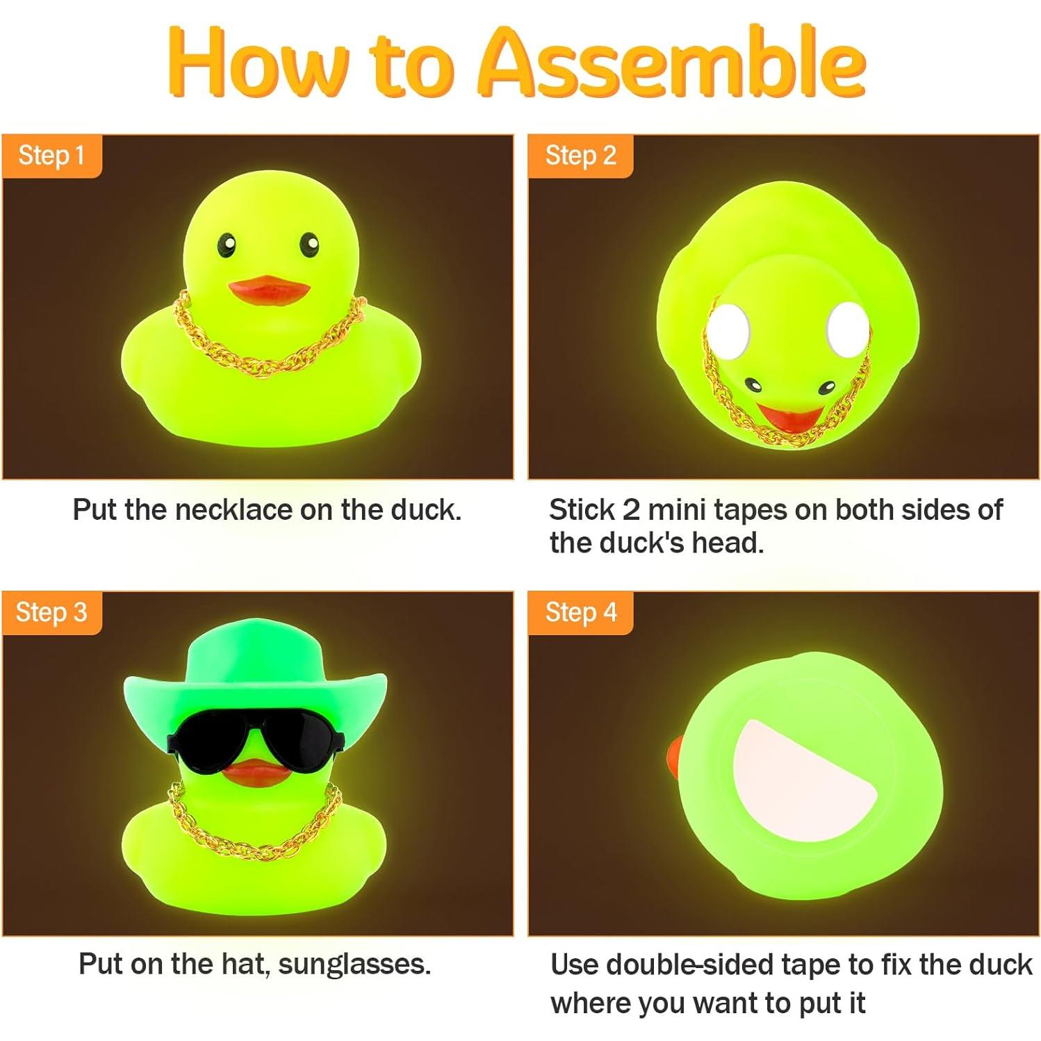 wonuu Noctilucous Rubber Duck Green Glowing Rubber Ducks with Sunglasses Necklace Cowboy Hat, No Electricity, Black Sunglasses