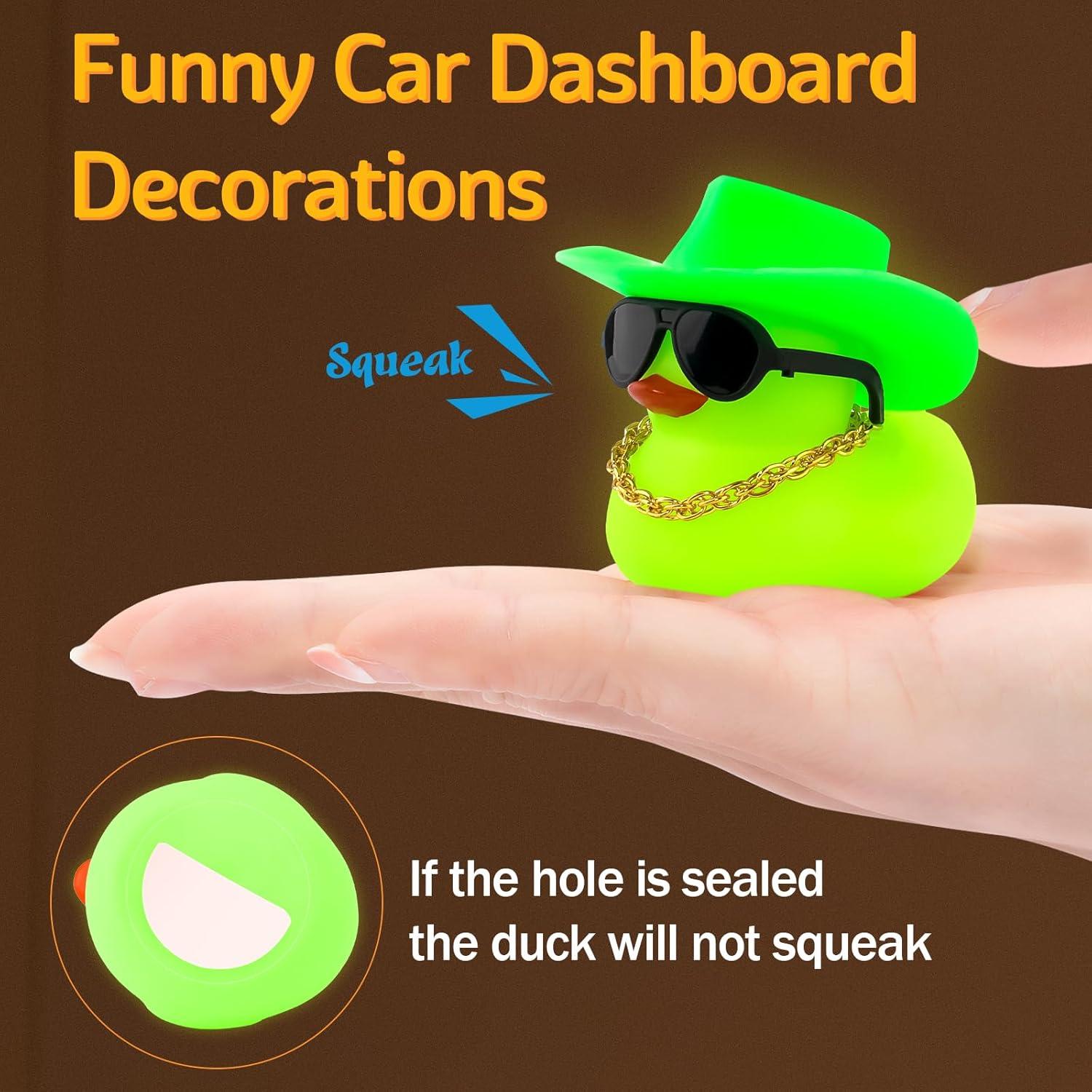 wonuu Noctilucous Rubber Duck Green Glowing Rubber Ducks with Sunglasses Necklace Cowboy Hat, No Electricity, Black Sunglasses