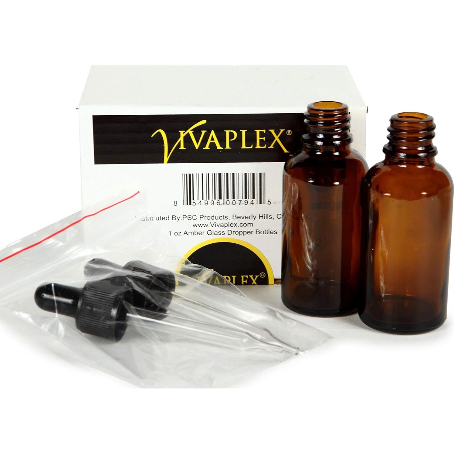 Botellas de Vidrio Ámbar Vivaplex 4 oz con Goteros - 2 pack