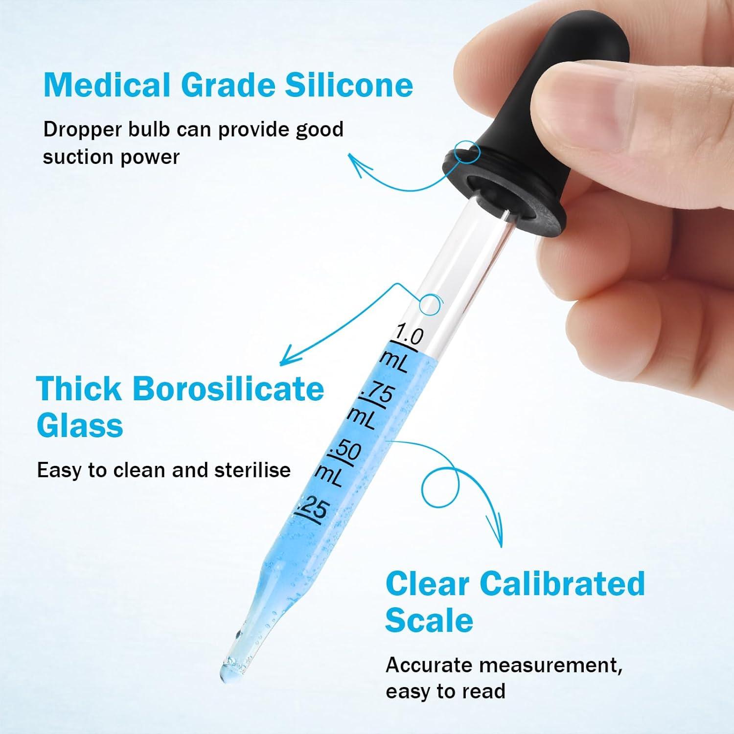 Cuentagotas de Vidrio Herain 8 Piezas 1 ml para Líquidos