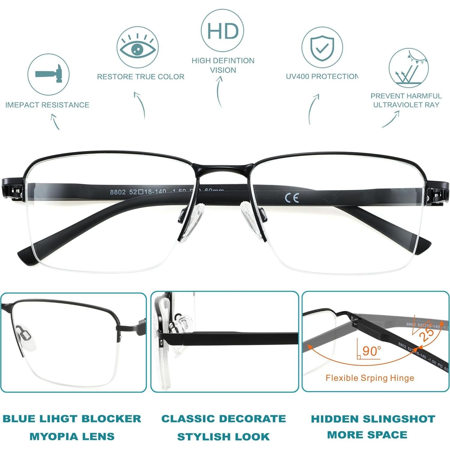 Gafas de miopía Jucangr con bloqueo de luz azul - Negro