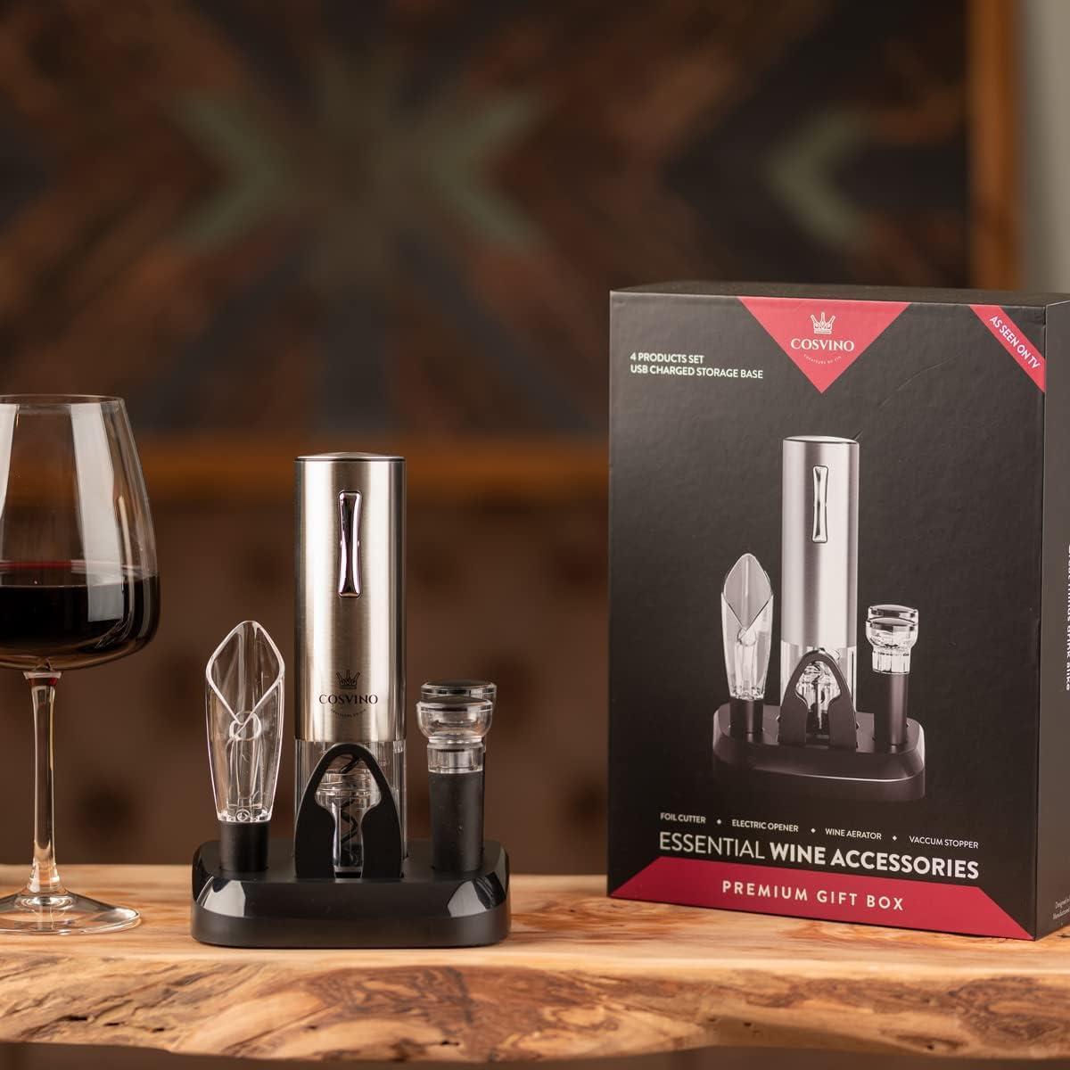 Abridor de Vino Eléctrico COSVINO Plateado con Accesorios