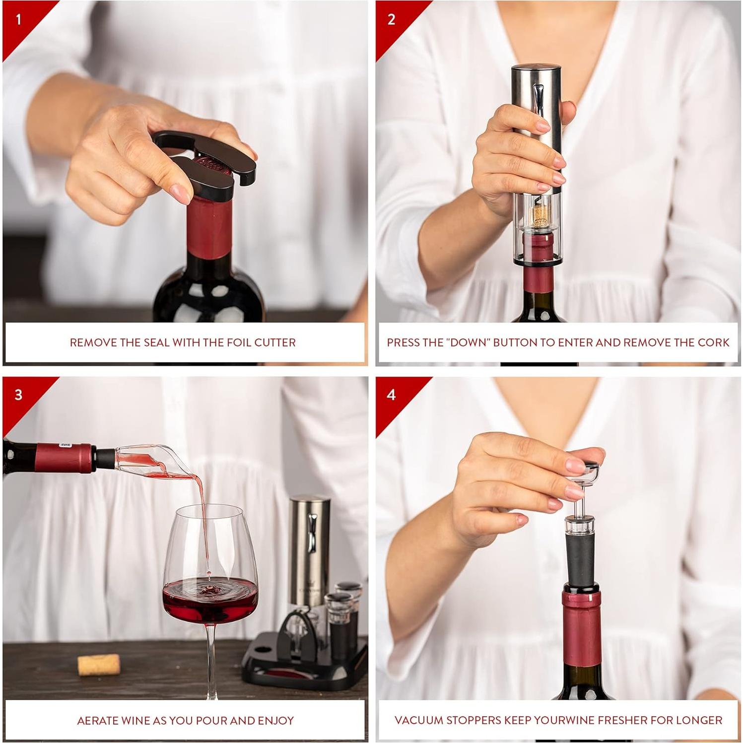 Abridor de Vino Eléctrico COSVINO Plateado con Accesorios