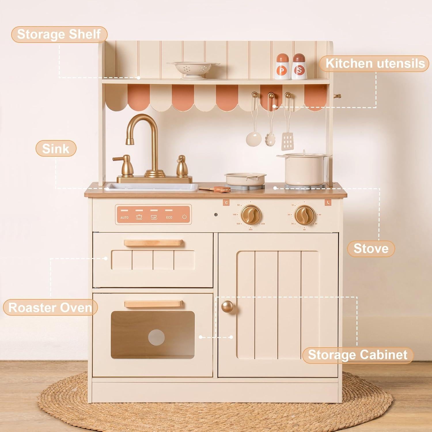 Cocina de Juguete ROBOTIME Beige para Niños 3+ Años