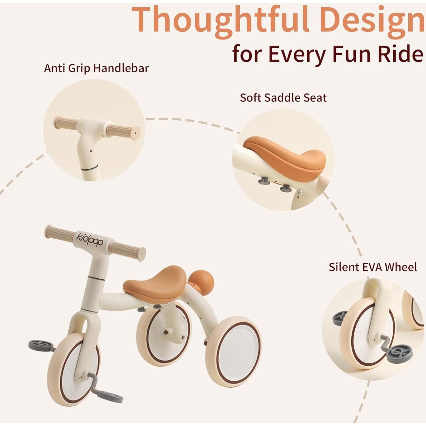 Triciclo 4-en-1 Kidpop PONY Beige para Niños 1-4 Años