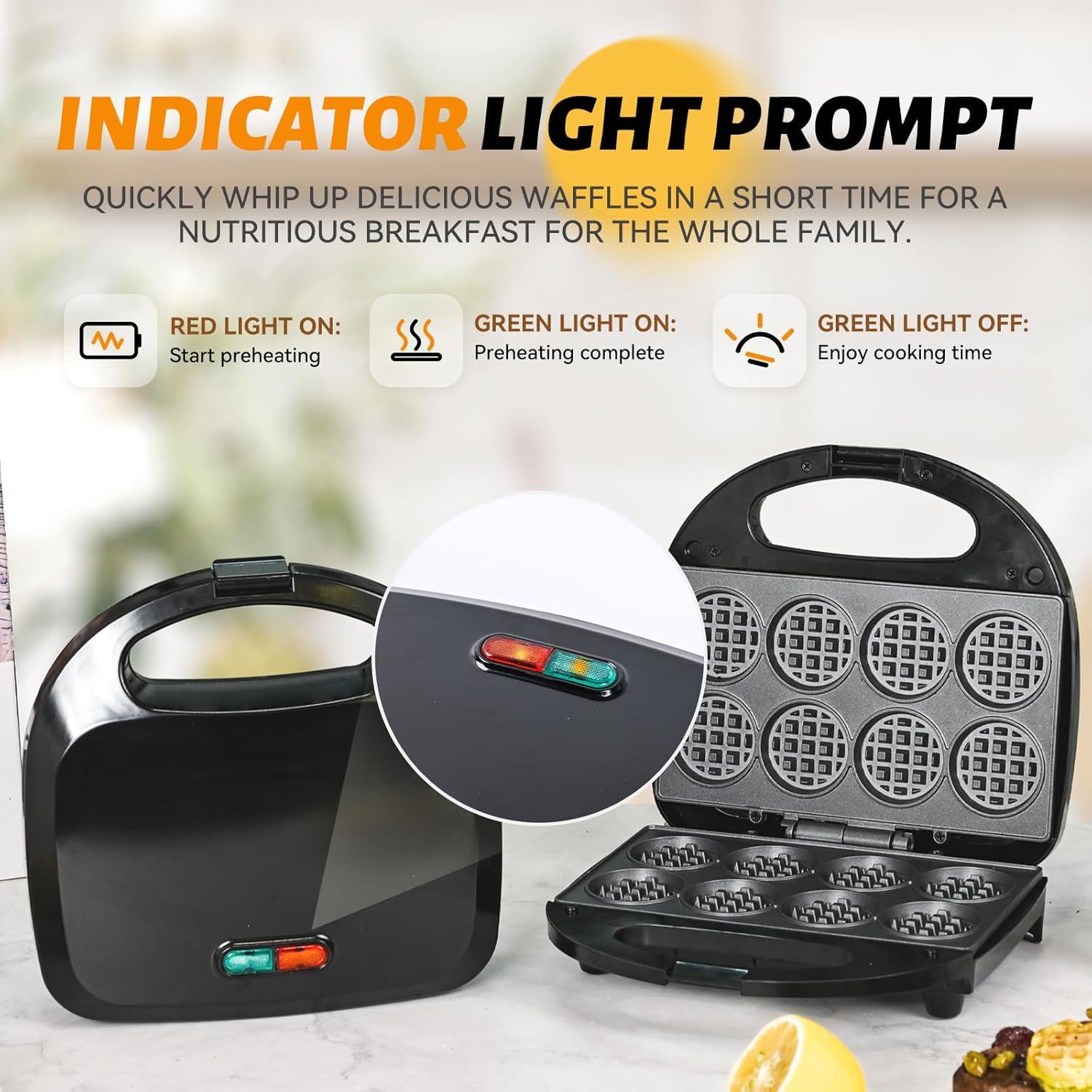 Mini Máquina de Waffles BUBEHYMY 8 pcs Antiadherente