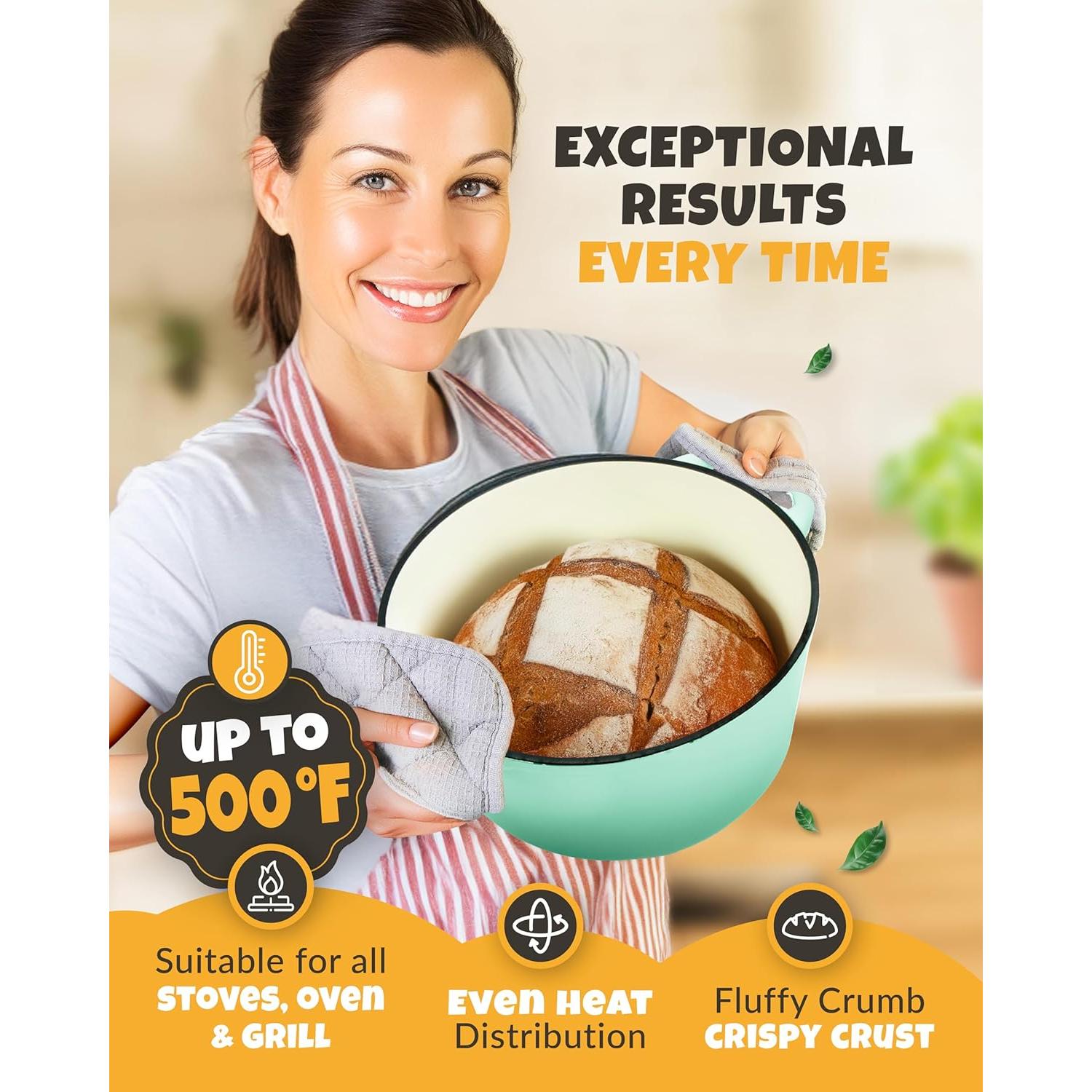 Horno Holandés CRUSTLOVE 5QT Verde con Cesta y Lame