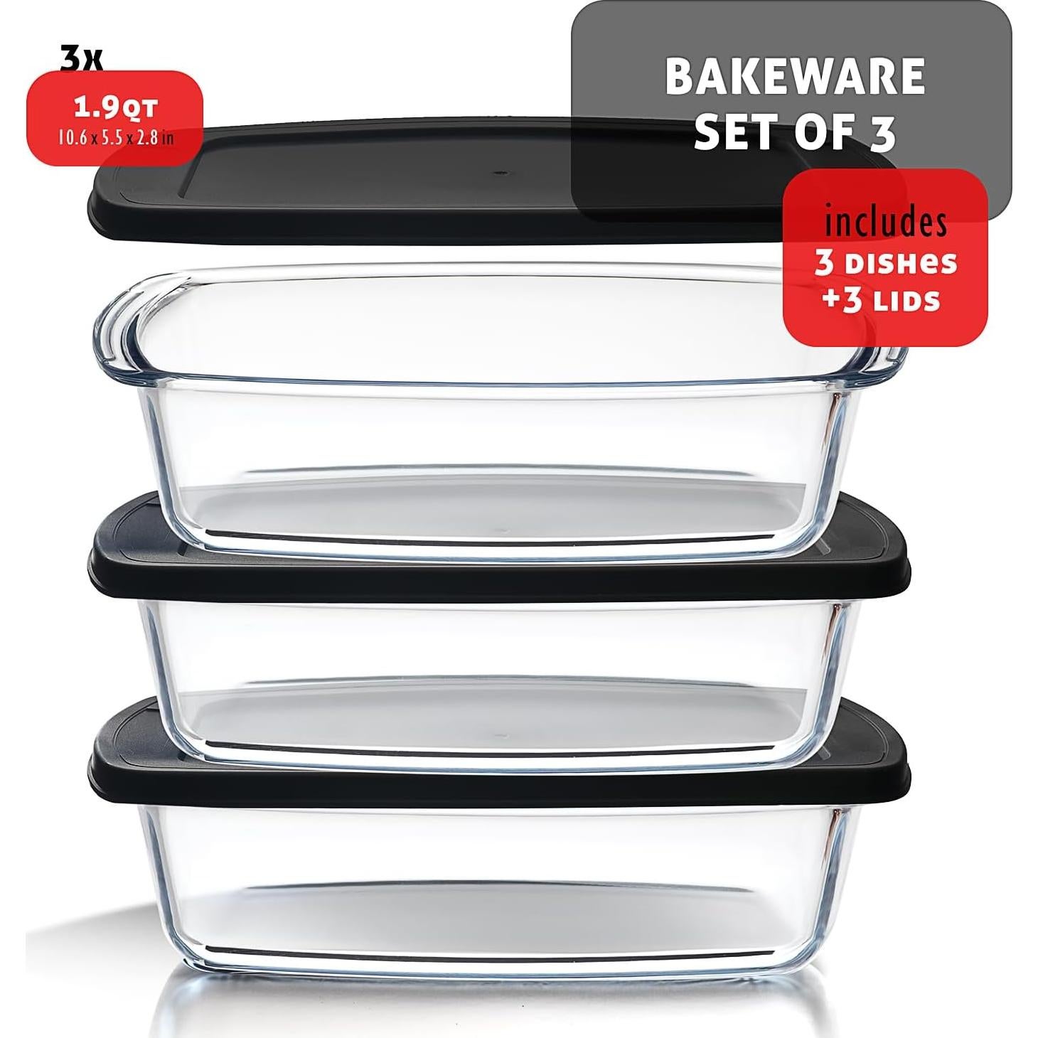 Bandejas de vidrio EATEX para hornear pan 1.8L, 3 piezas