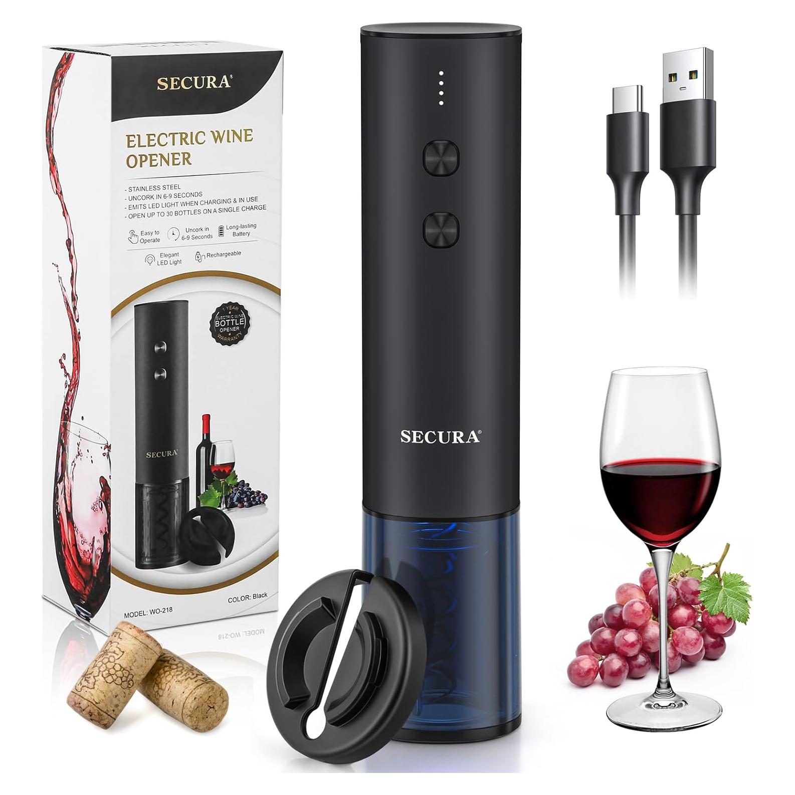 Abridor de Vino Eléctrico Secura Recargable Acero Inoxidable