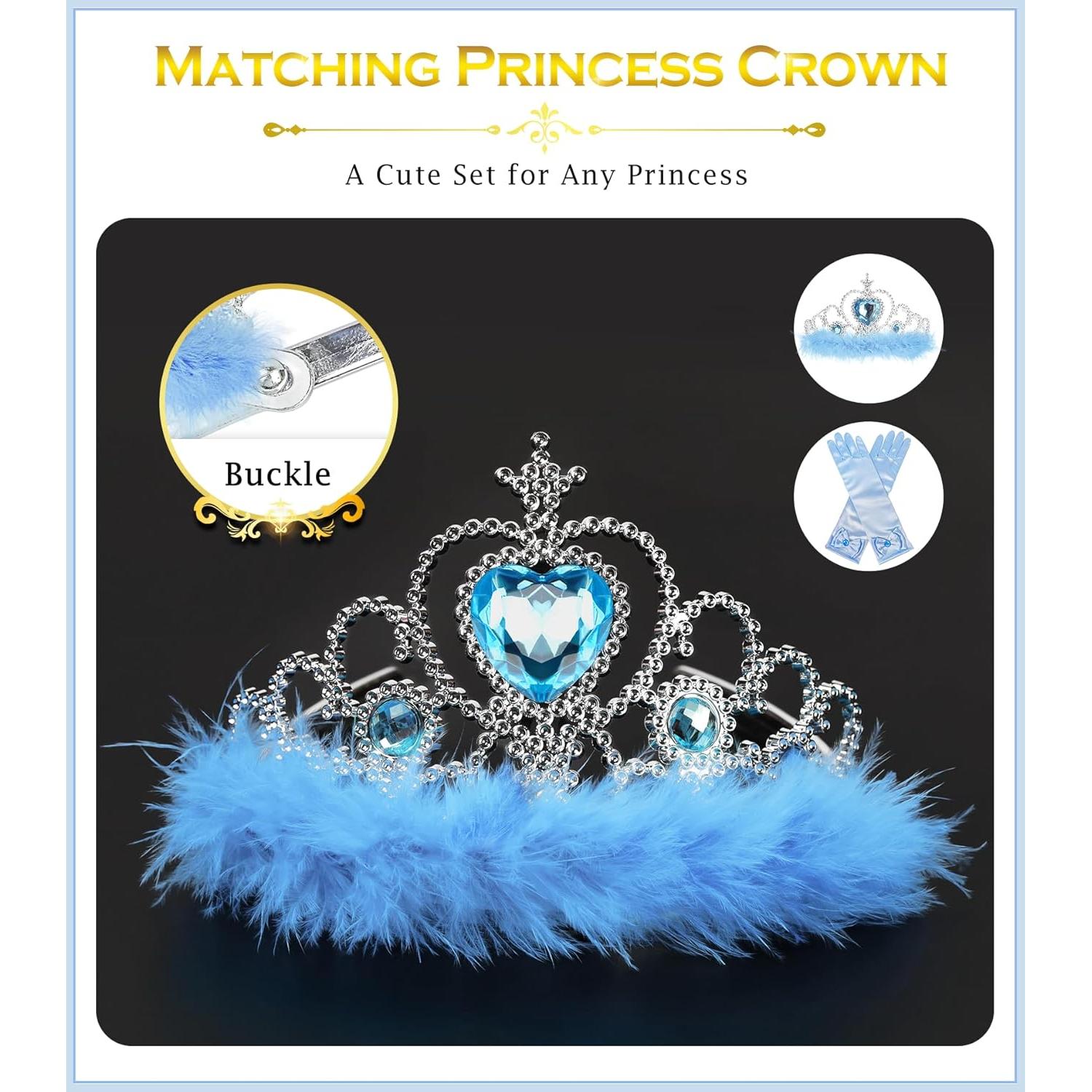 Princess Dress Up Accessories Princess Gloves, BIBUTY 7pcs Dress Up Set for Toddler Girls with Princess Crown, Wand, Gloves, Necklace, Earrings, Bracelet and Ring, Costume Toys for 3-6 yr Little Girls