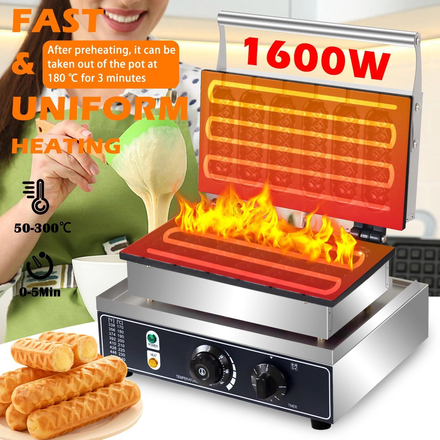 Máquina de Waffles de Perro AEYDJXMER 1600W 6 Rebanadas