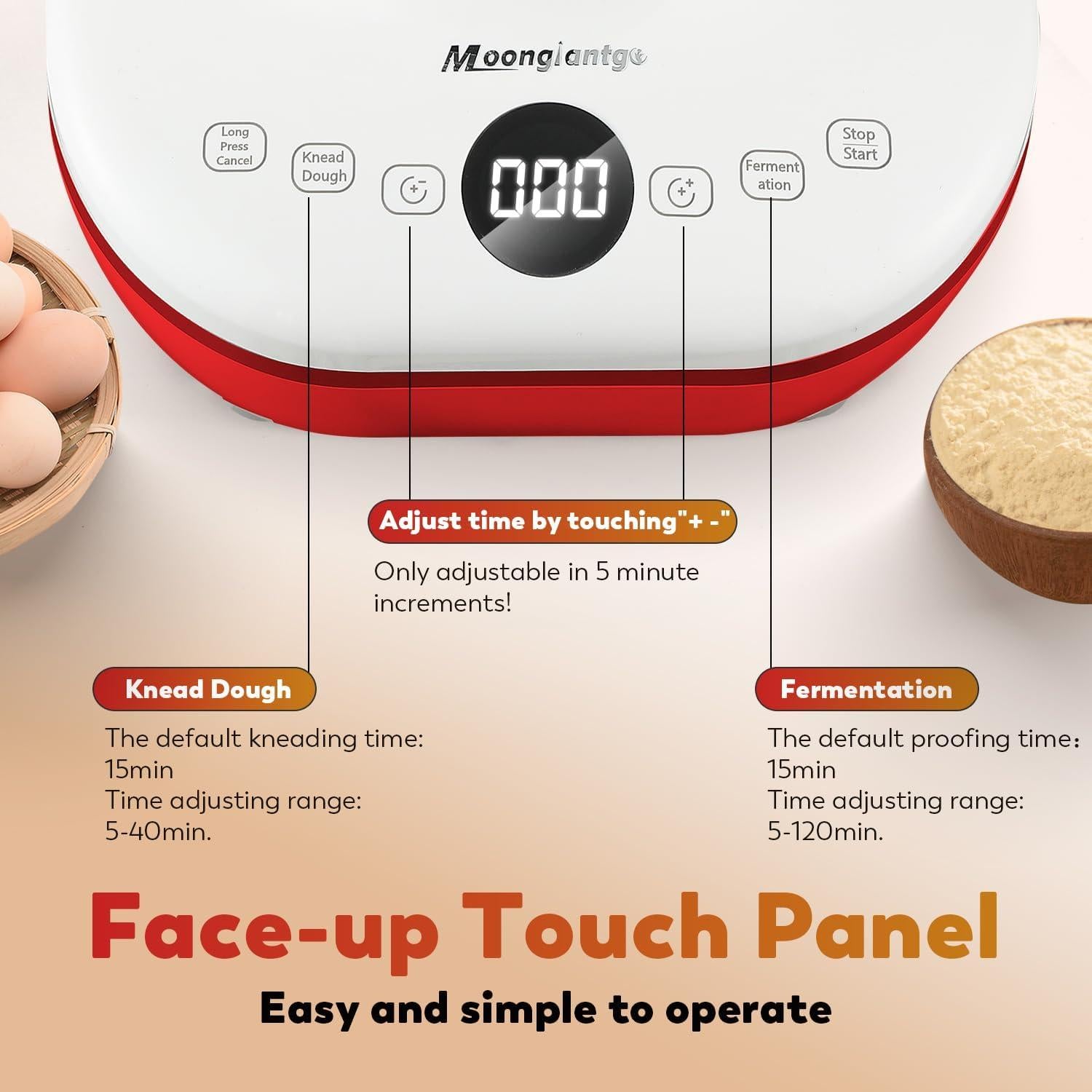 Amasadora de Masa Moongiantgo 5L 200W Táctil Acero Inoxidable