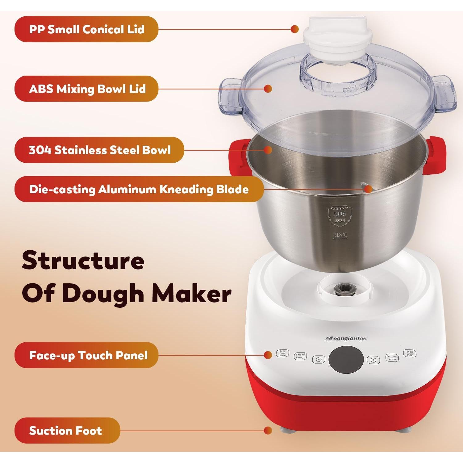 Amasadora de Masa Moongiantgo 5L 200W Táctil Acero Inoxidable