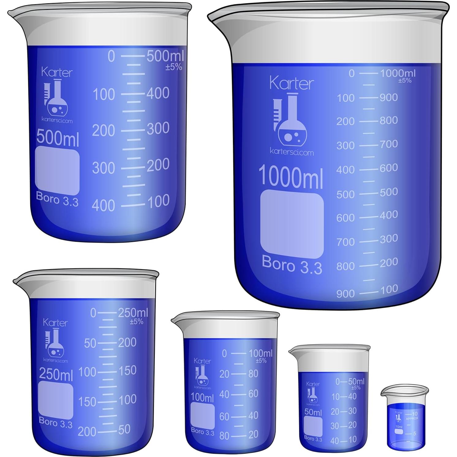 Vasos de Precipitados Karter Scientific 6 Piezas 10ml a 1000ml