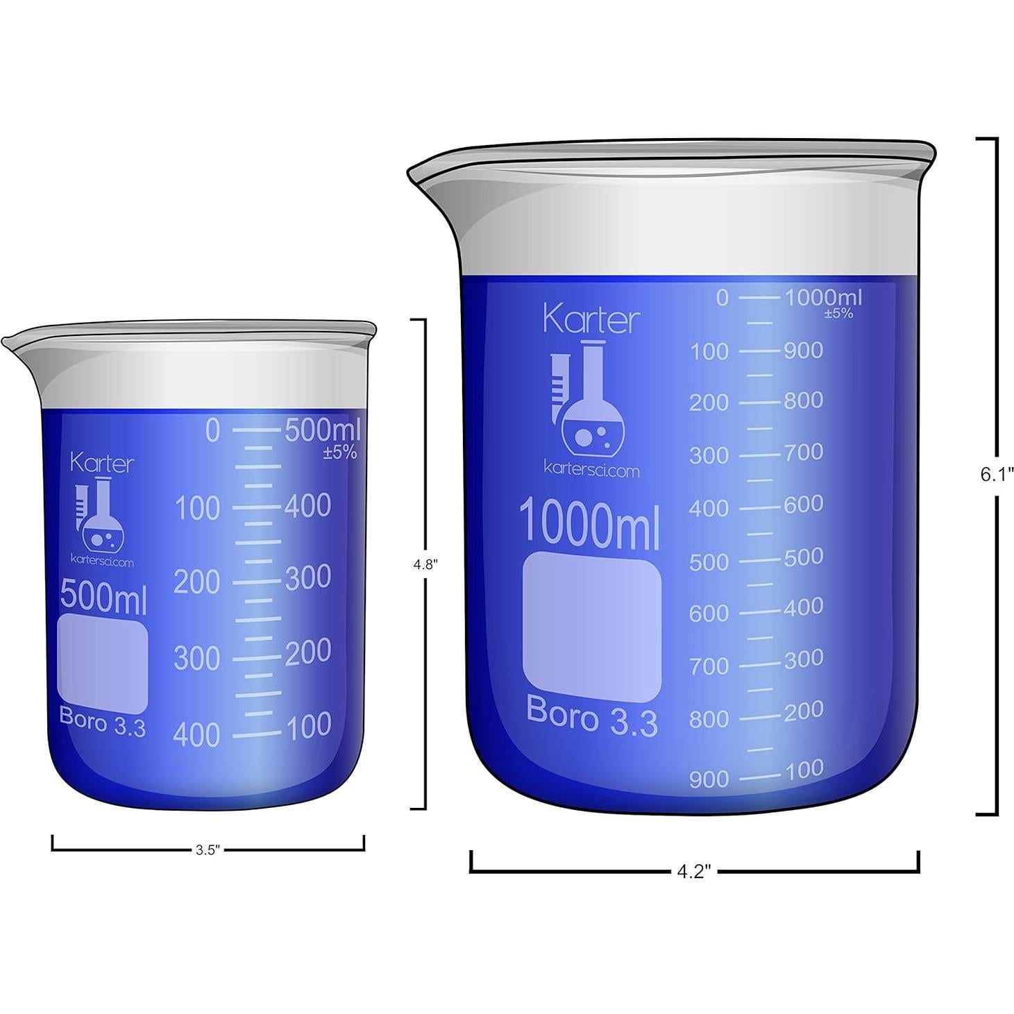 Vasos de Precipitados Karter Scientific 6 Piezas 10ml a 1000ml