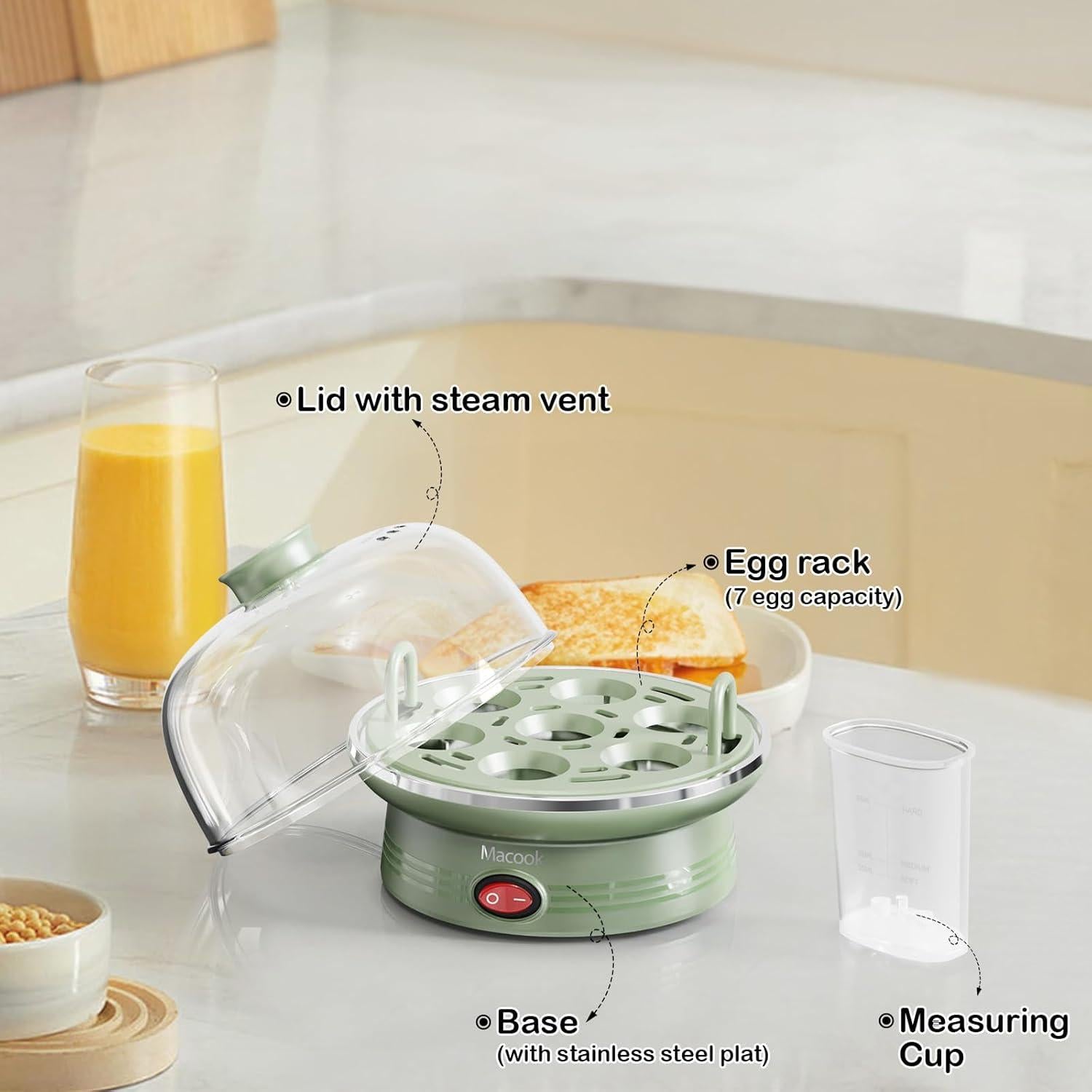 Cocedor de Huevos Macook Eléctrico Verde 7 Huevos Automático