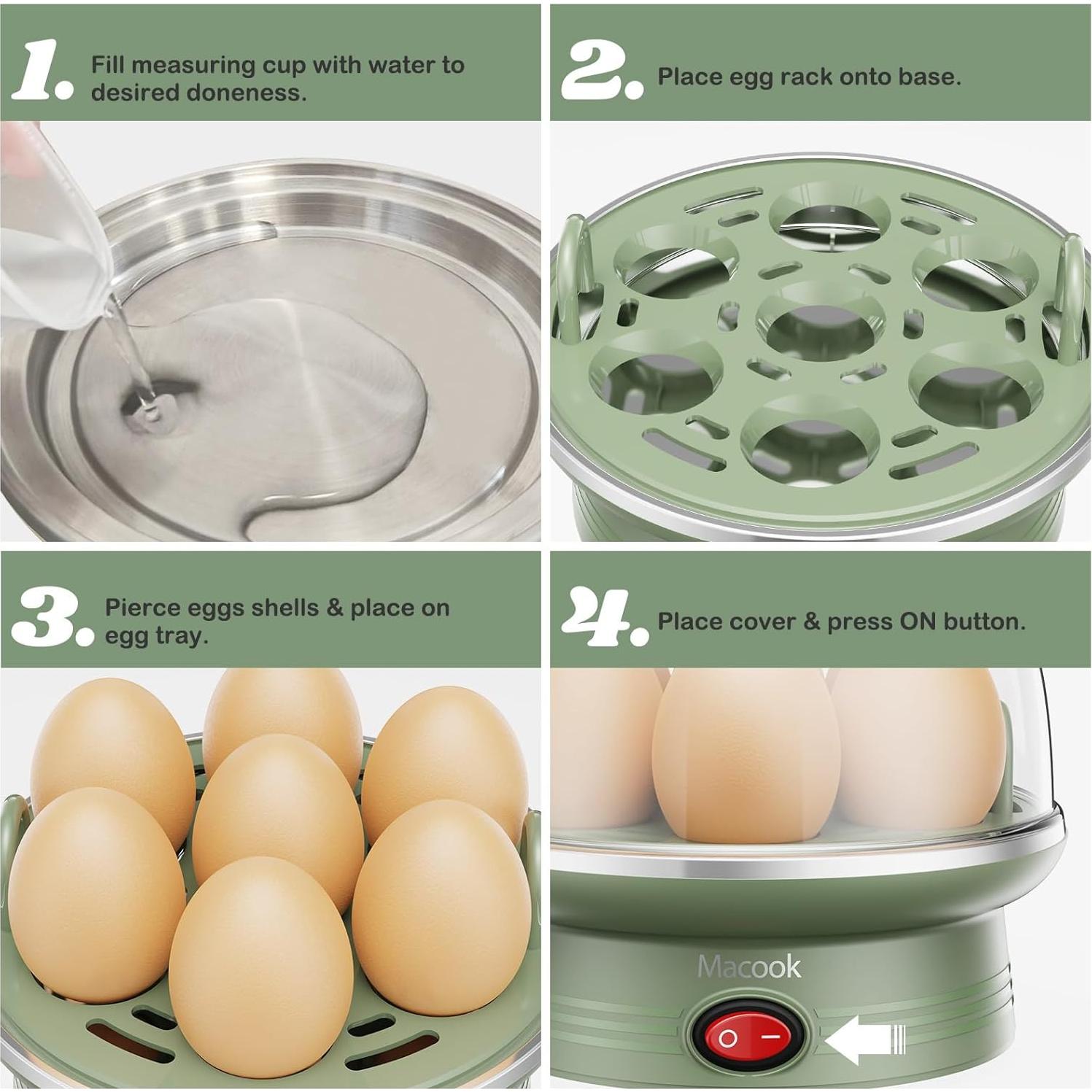Cocedor de Huevos Macook Eléctrico Verde 7 Huevos Automático