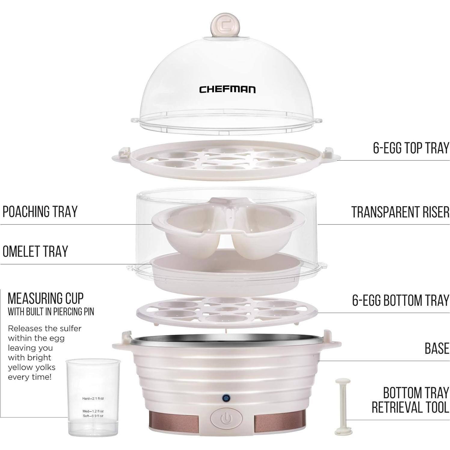 Cocinero de Huevos Chefman Eléctrico 12 Huevos Libre BPA