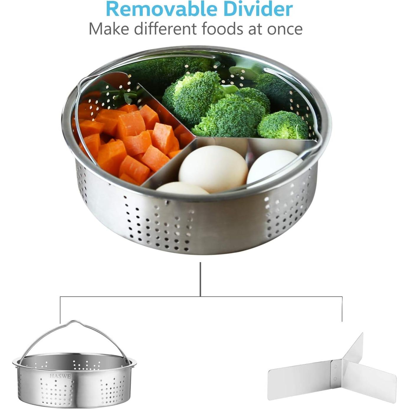 Cesta de Vapor Haswe 6 Qt Acero Inoxidable y Silicona