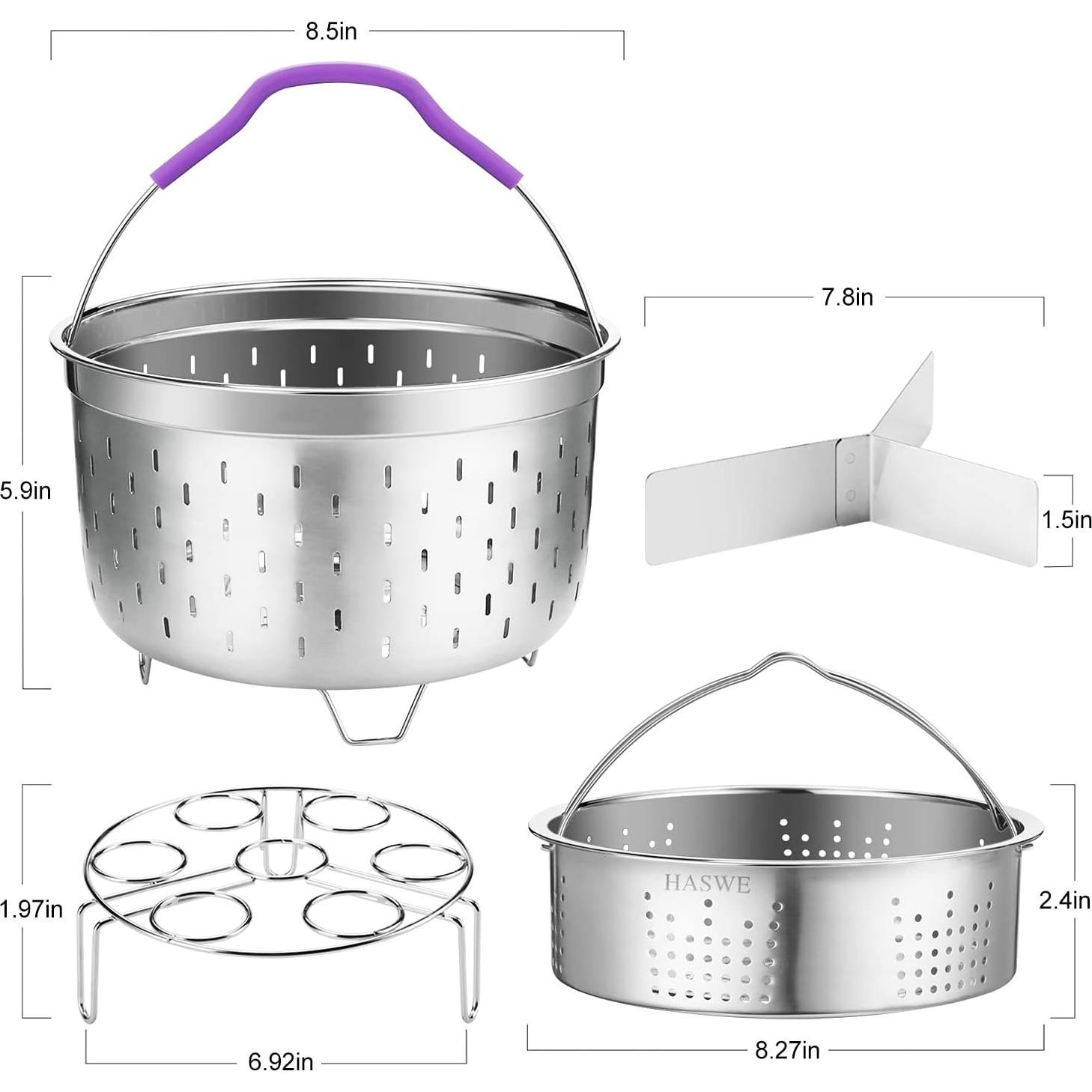 Cesta de Vapor Haswe 6 Qt Acero Inoxidable y Silicona