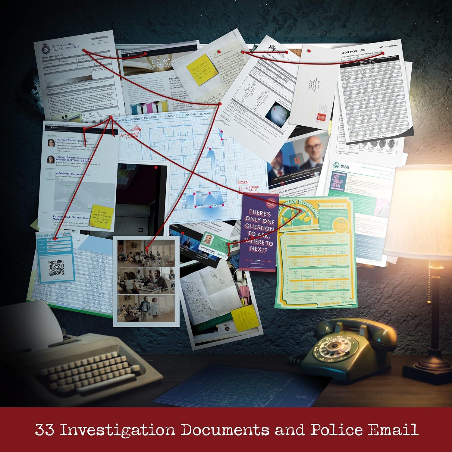 Juego de Misterio Asesinato Mediluck - 33 Piezas de Evidencia