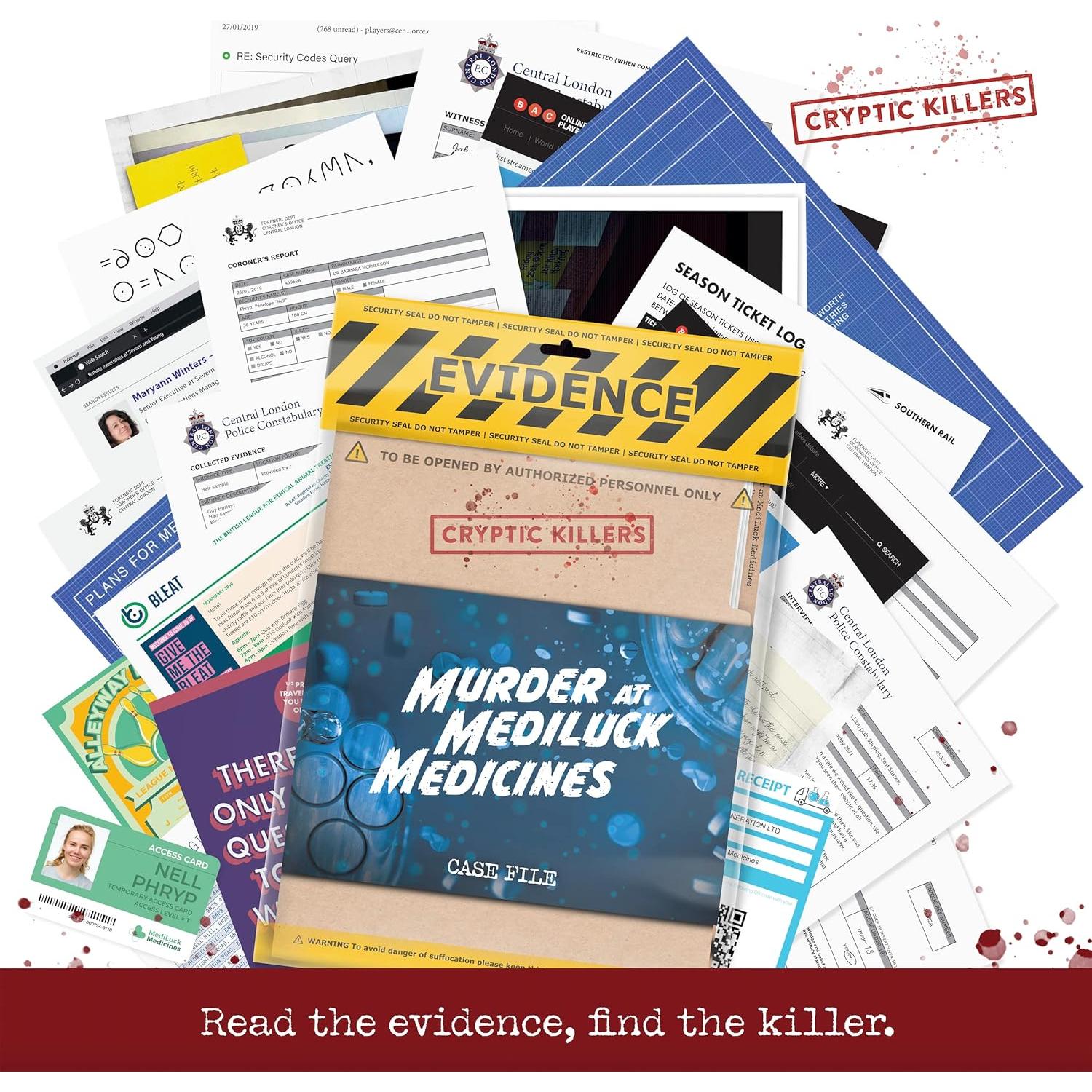 Juego de Misterio Asesinato Mediluck - 33 Piezas de Evidencia