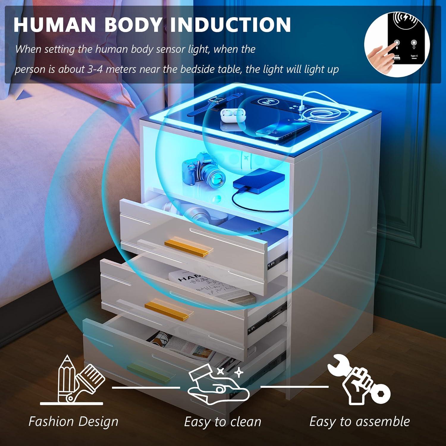 Mesita de Noche Lvifur con Carga Inalámbrica y 3 Colores