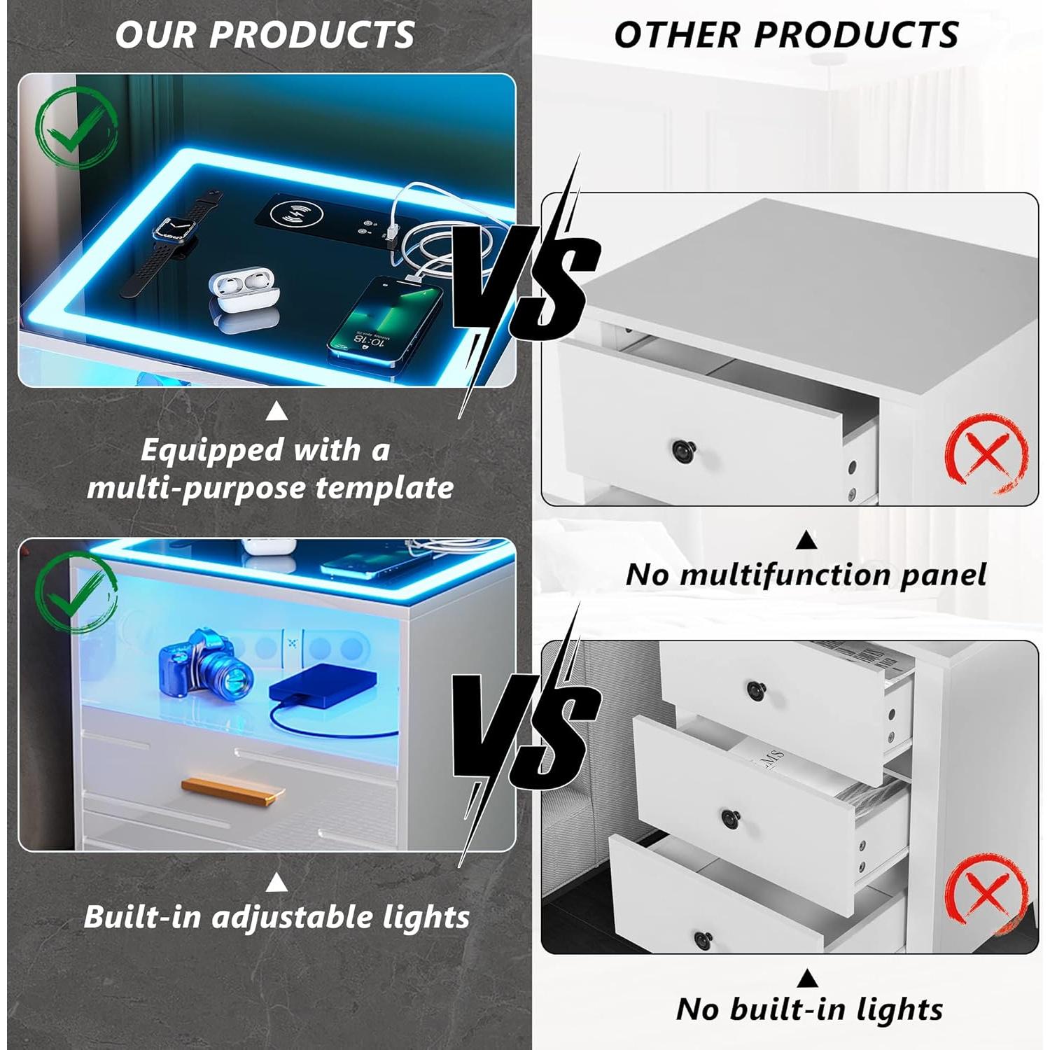 Mesita de Noche Lvifur con Carga Inalámbrica y 3 Colores