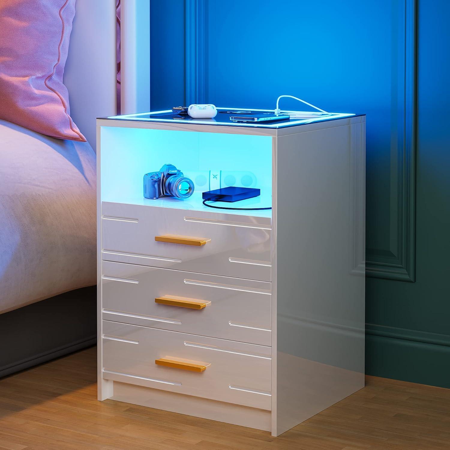 Mesita de Noche Lvifur con Carga Inalámbrica y 3 Colores