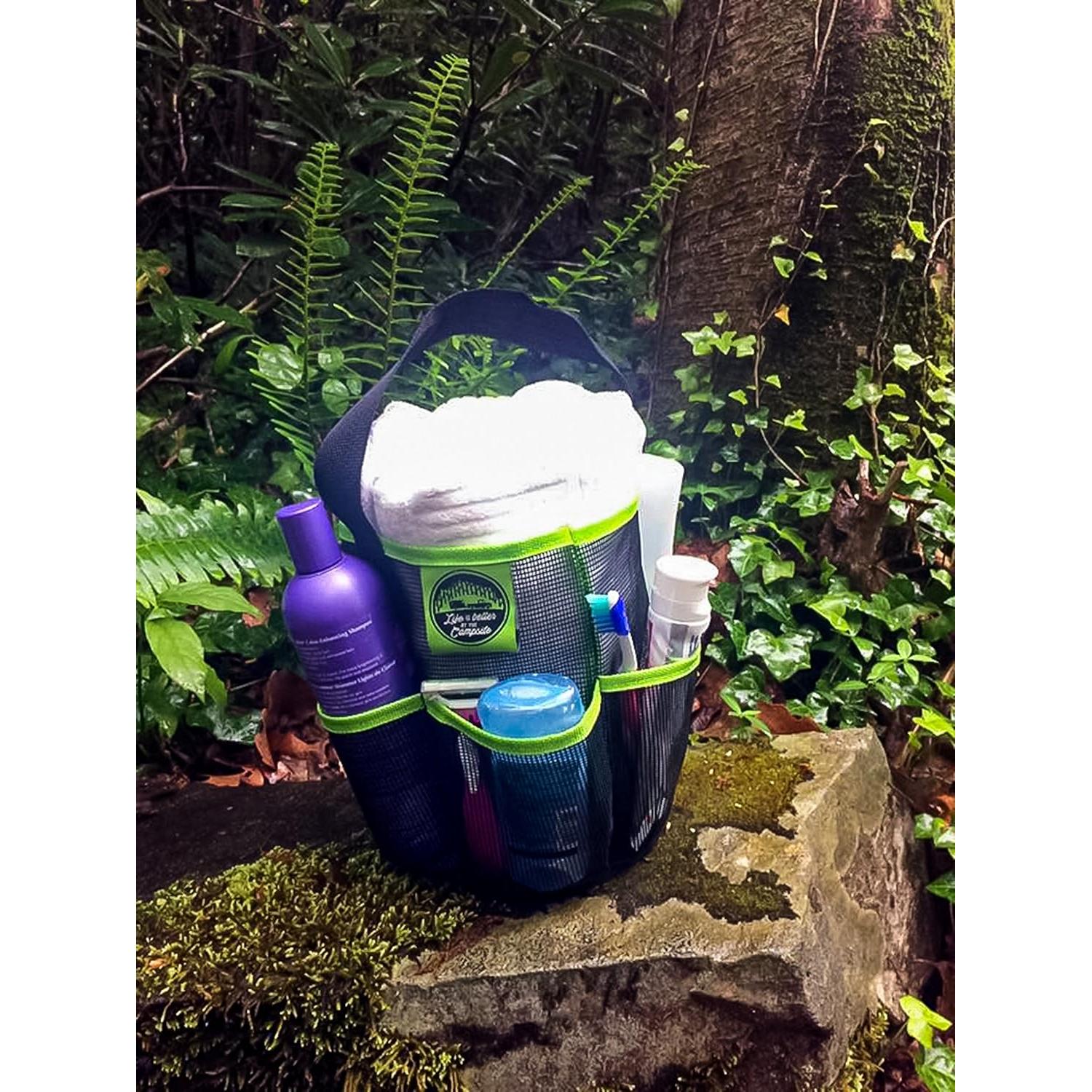 Caddy de Ducha Camco 51997 Malla Negro y Verde 22.86 cm