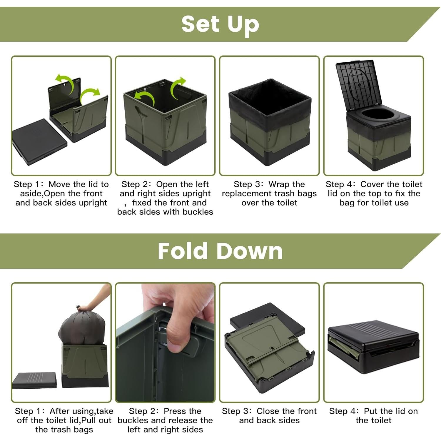 Inodoro Portátil ARCITON Plegable 38x36 cm Verde