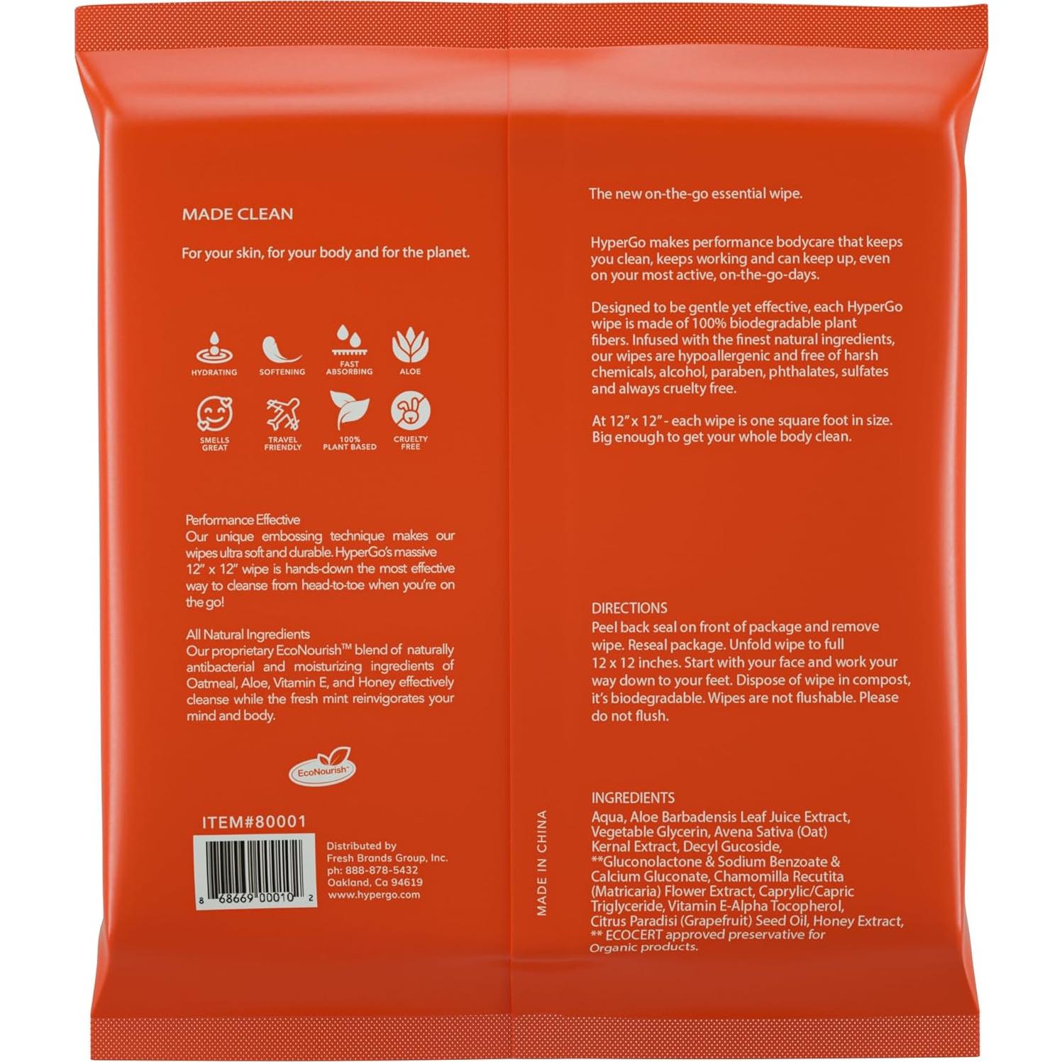 Toallitas Húmedas HyperGo 20 Paños Extra Grandes Sin Fragancia