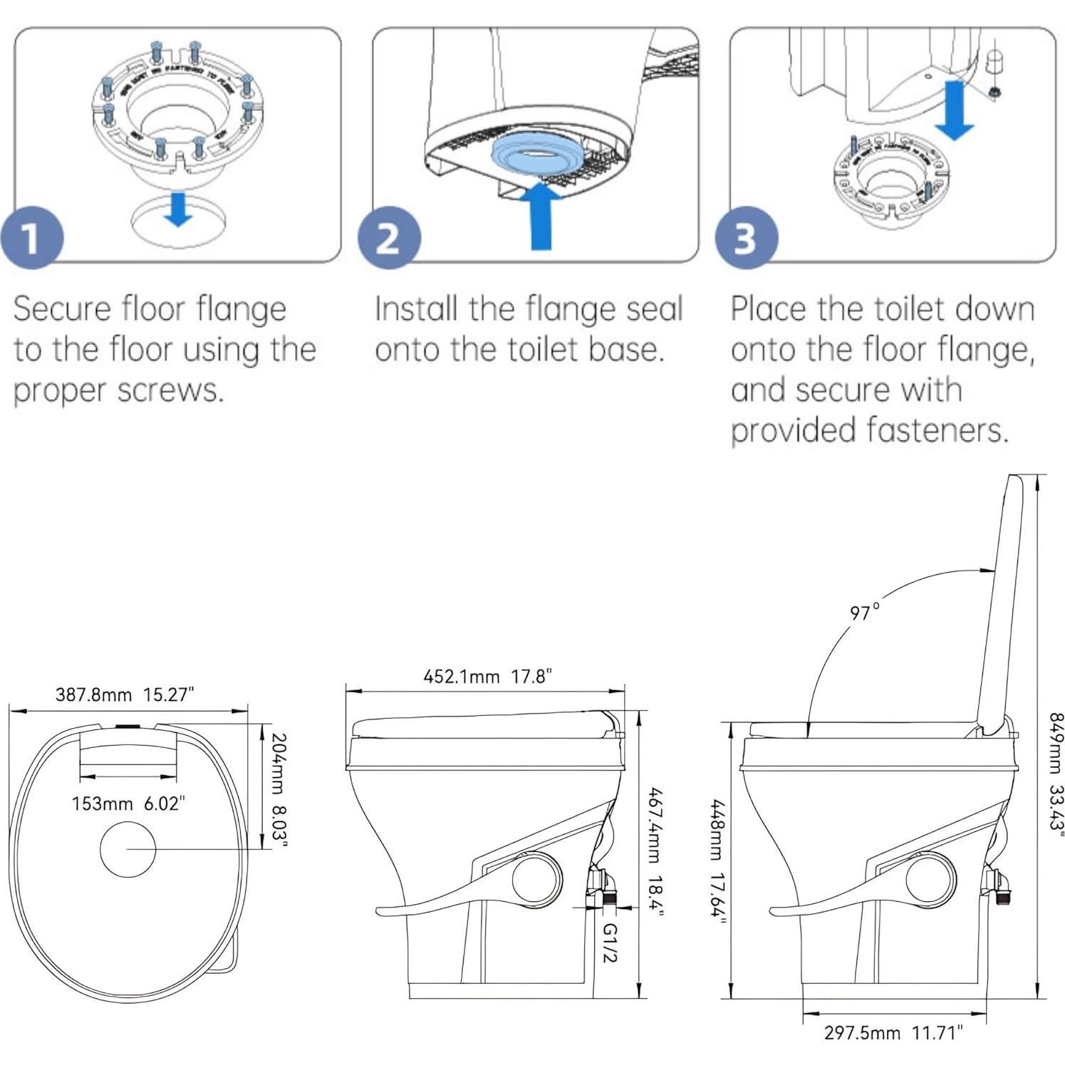 Inodoro SEAFLO para Camper/RV, Altura 47 cm, Doble Descarga