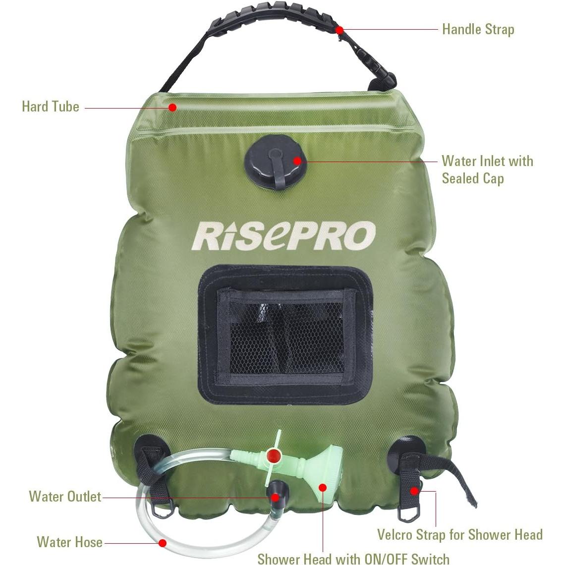 Bolsa de Ducha Solar RISEPRO 20L Calentamiento 45°C Camping
