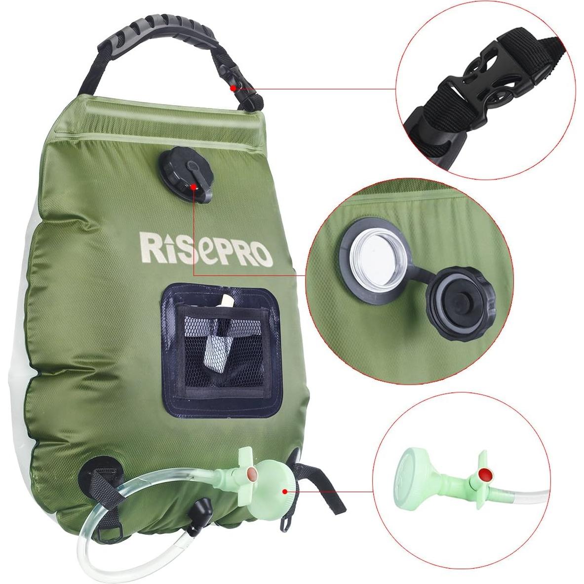 Bolsa de Ducha Solar RISEPRO 20L Calentamiento 45°C Camping