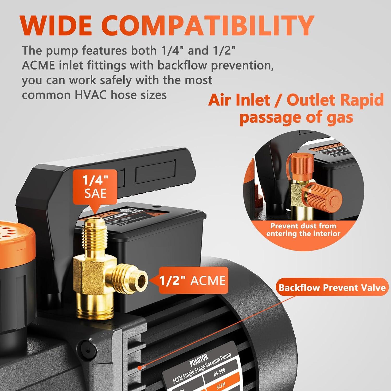 Bomba de vacío POADTOR 5CFM 1/2HP 37.5 micrones 110V