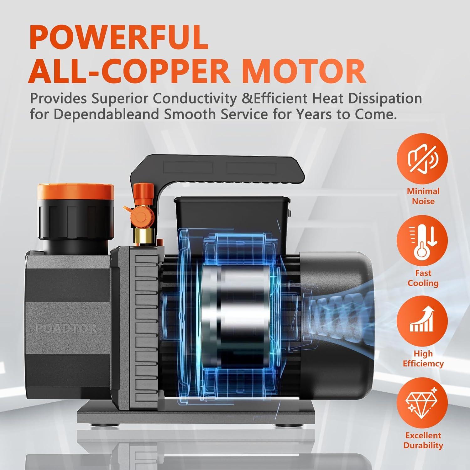 Bomba de vacío POADTOR 5CFM 1/2HP 37.5 micrones 110V