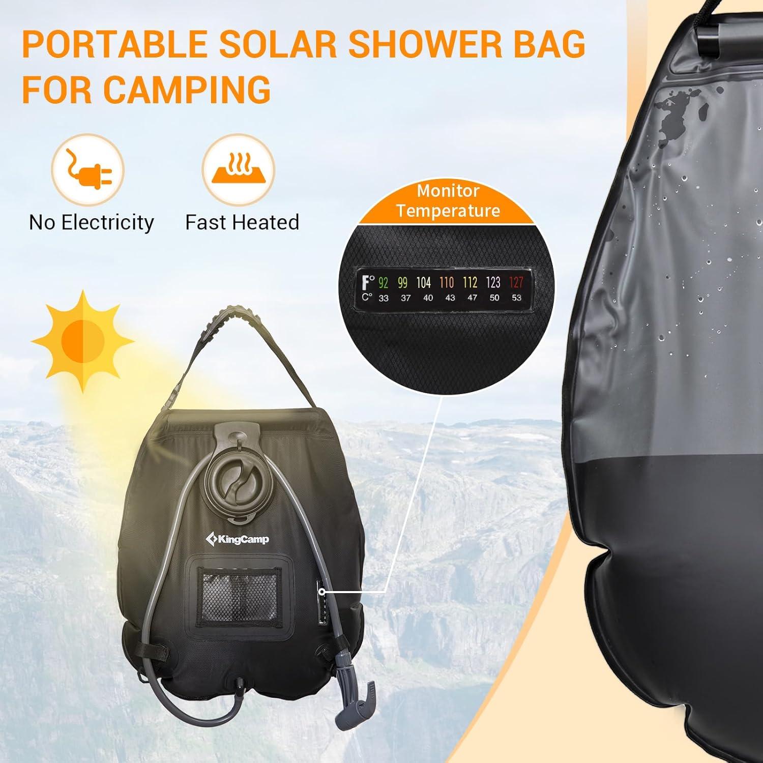 Ducha Solar KingCamp 20L Ligera y Portátil con Termómetro