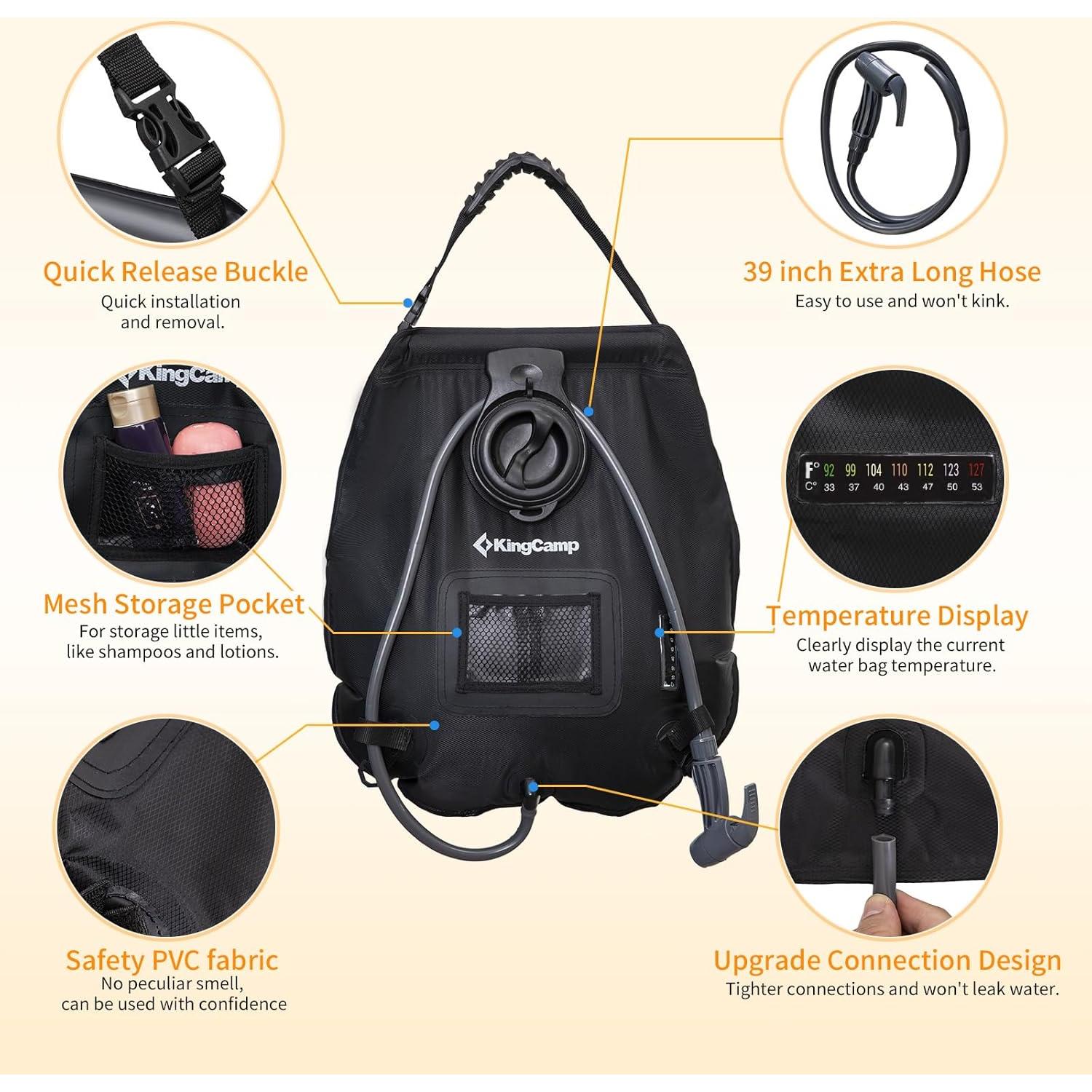 Ducha Solar KingCamp 20L Ligera y Portátil con Termómetro