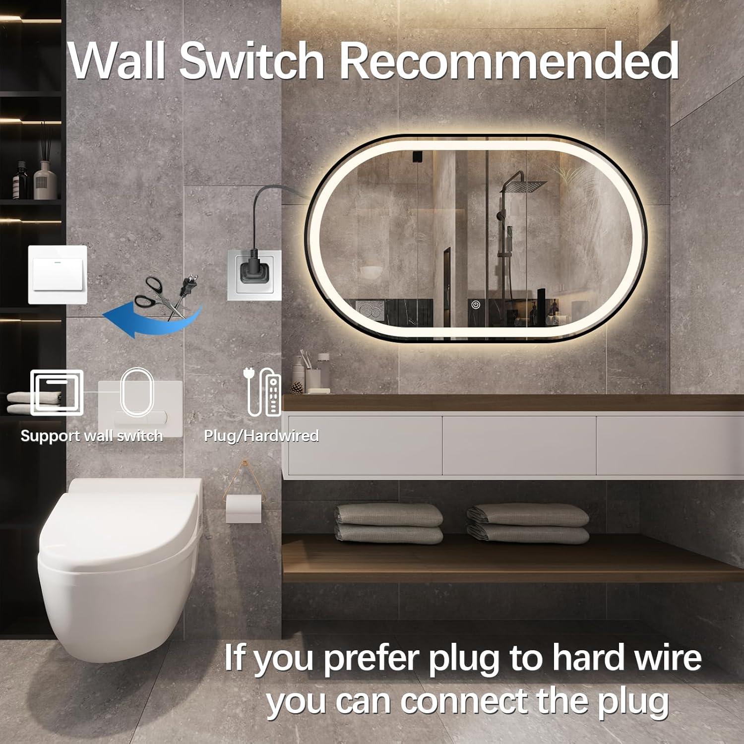 Espejo de Baño LED Ovalado TheiaMo 91.44x60.96cm Dorado