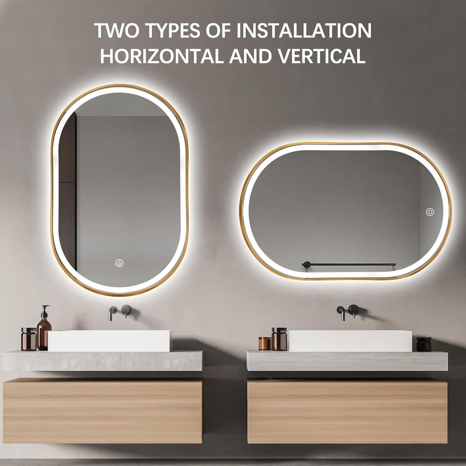 Espejo de Baño LED Ovalado TheiaMo 91.44x60.96cm Dorado