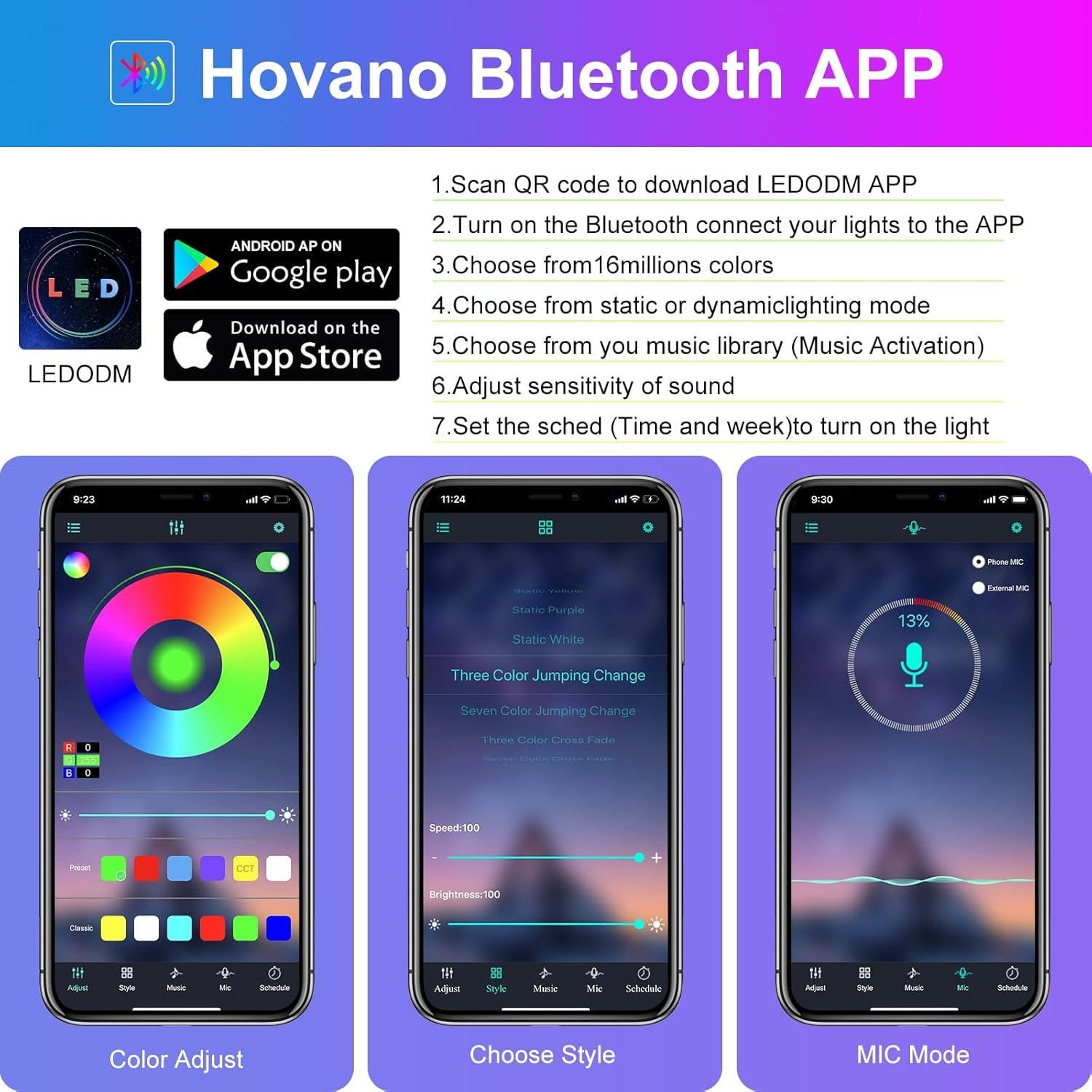 Luces LED RGB para Auto Hovano - Control App, 48 LEDs