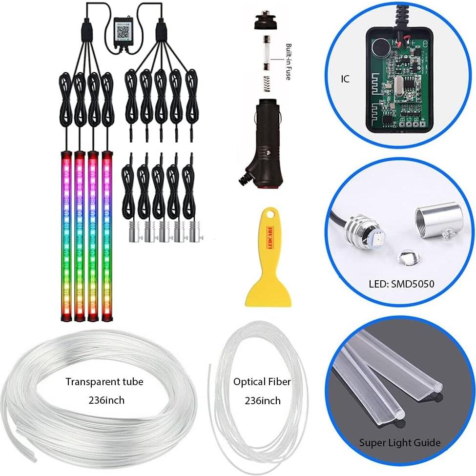 Luces LED de Carro Interior QVEVDACAR RGB 9 en 1 con Control Remoto