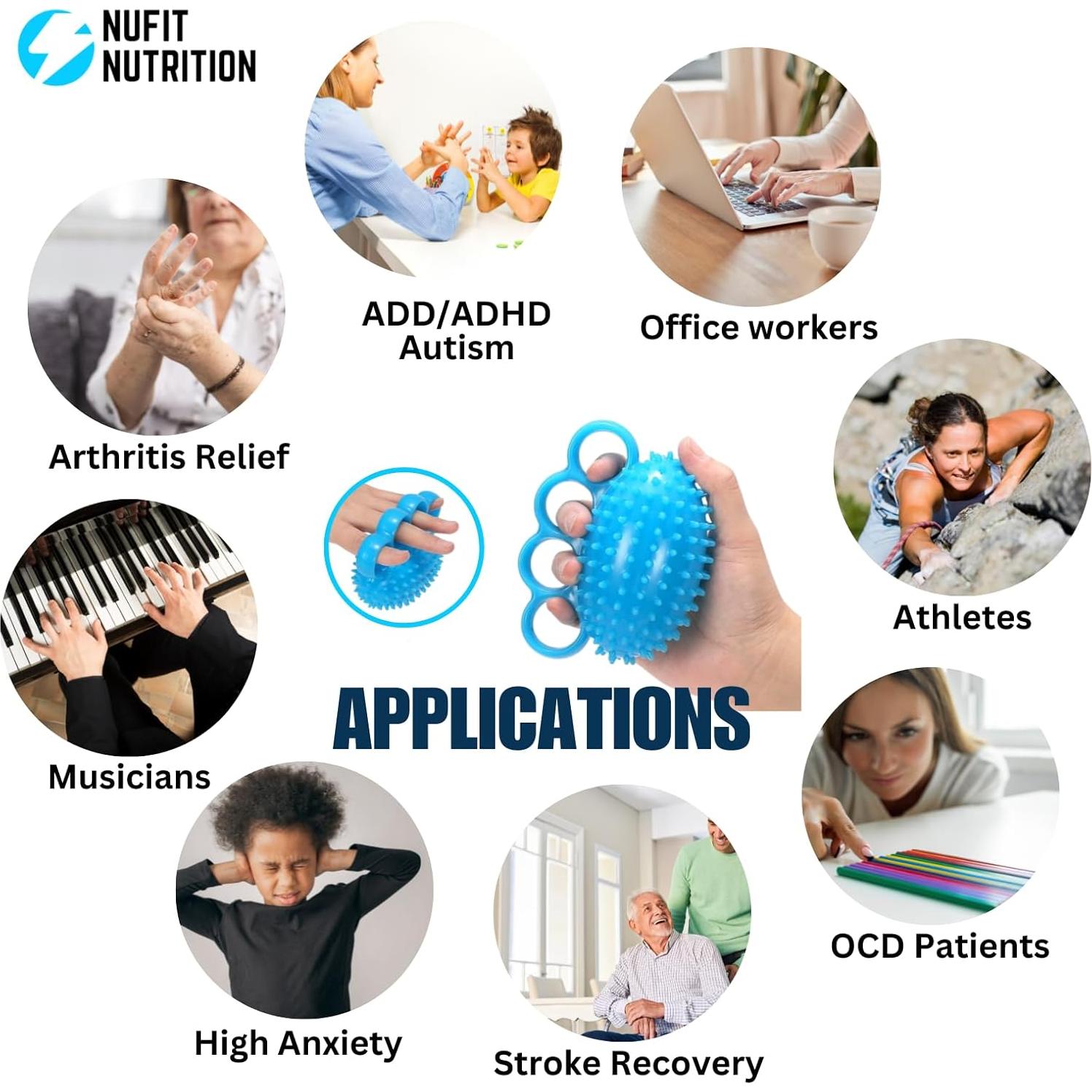 Fortalecedor de Mano NuFit - Bola de Terapia Azul 12 cm