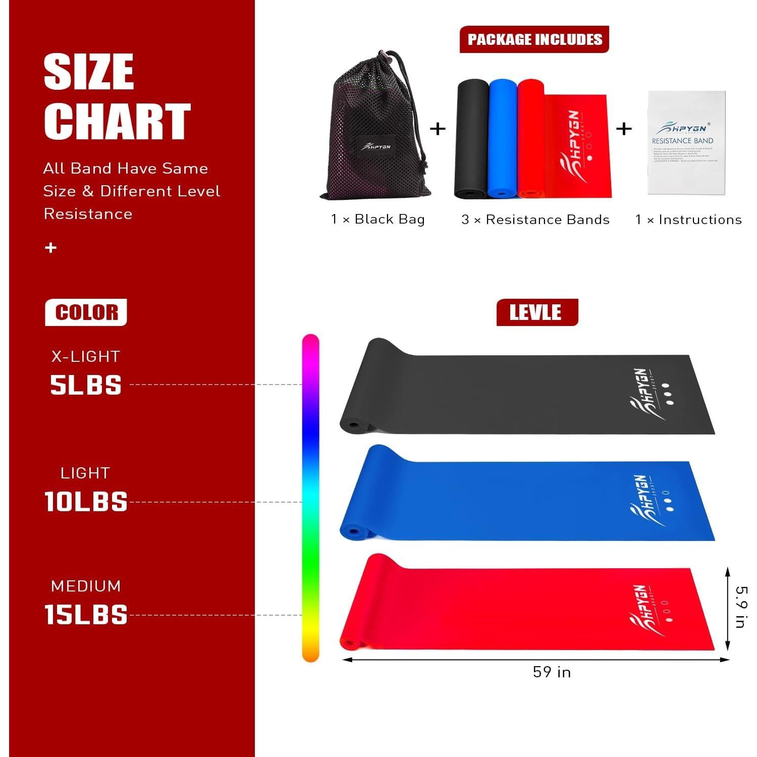 Bandas de Resistencia HPYGN para Ejercicio y Terapia Física