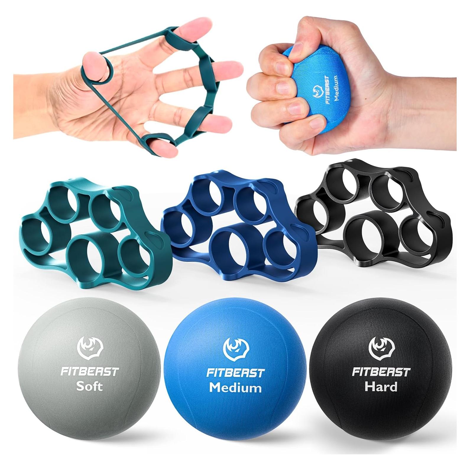 Kit de Terapia de Mano FitBeast 6 Piezas - Ejercitadores y Pelotas
