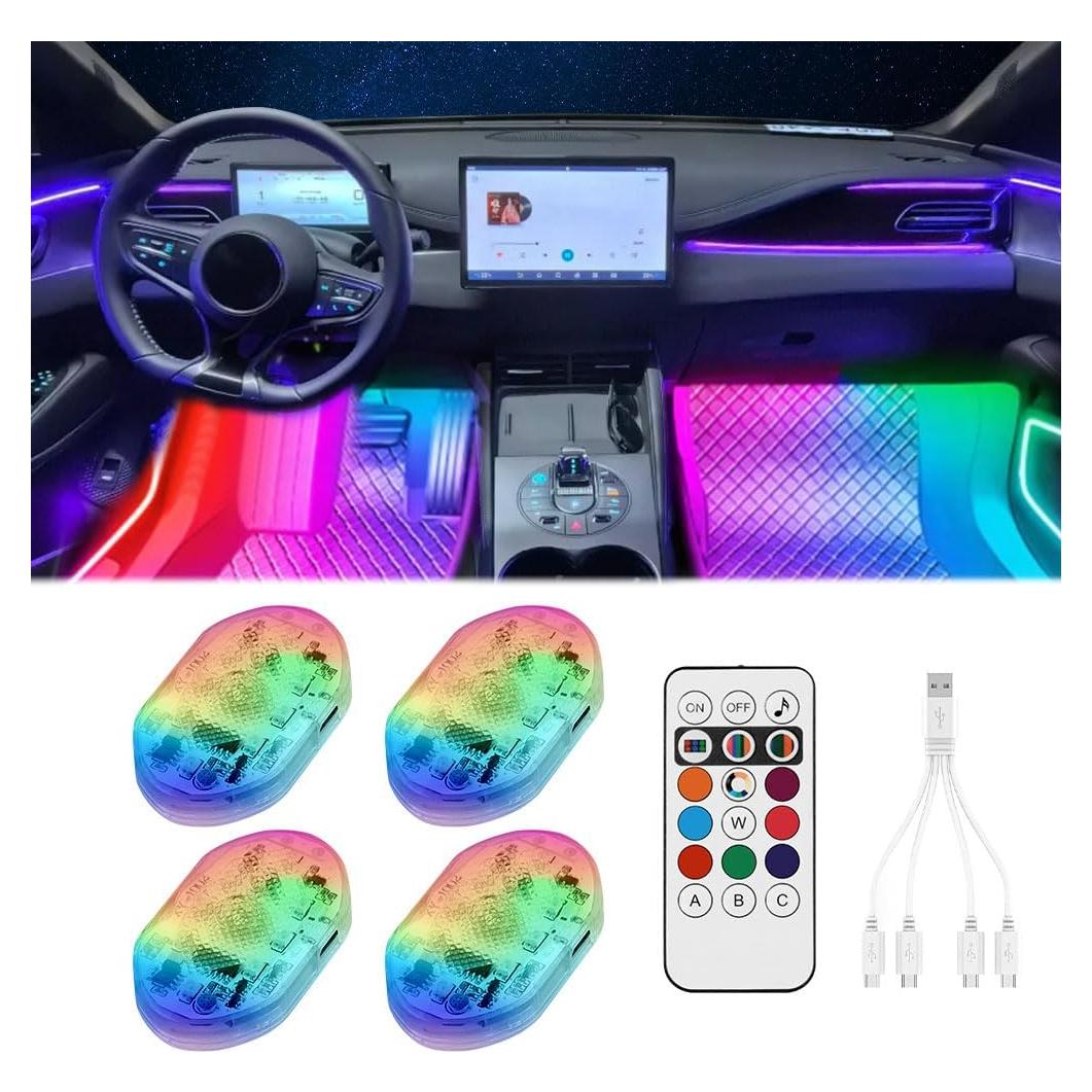 Luces LED Interior Automóvil TEKSHINNY FWD 4 Pcs RGB Recargables
