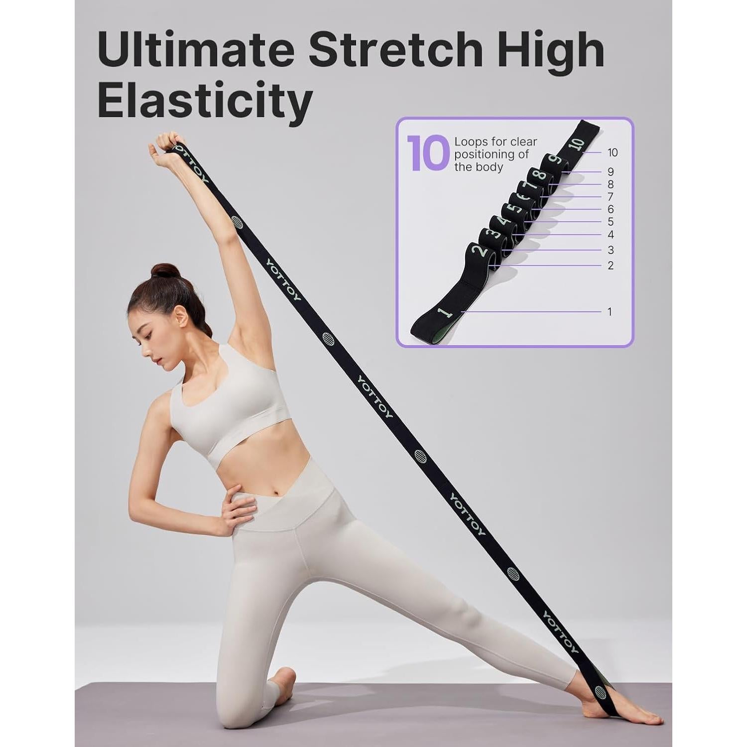 Correa de Yoga YOTTOY con 10 Bucles y Bandas de Resistencia