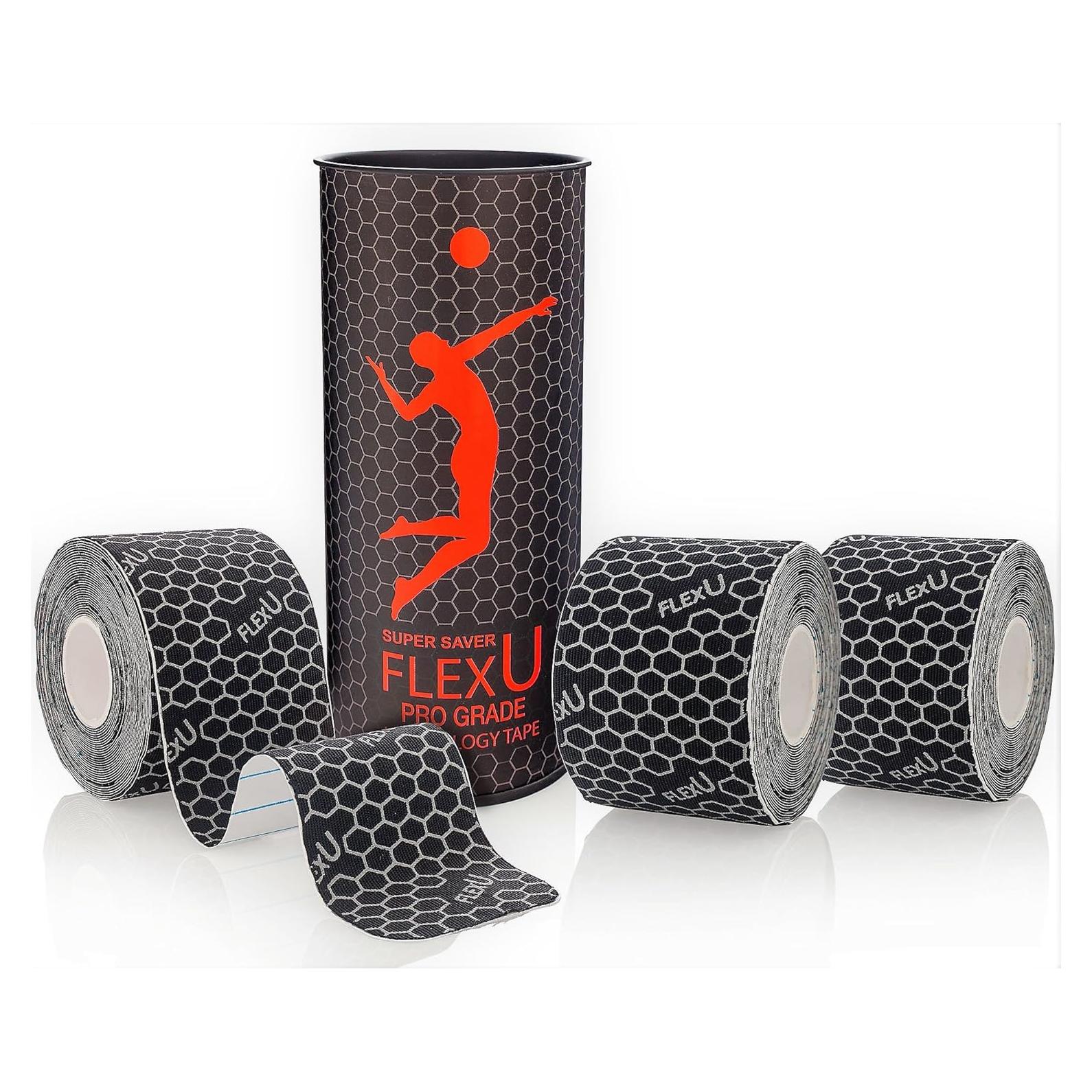 Cinta de Kinesiología FlexU Negra - 60 Tiras Pre-Cortadas