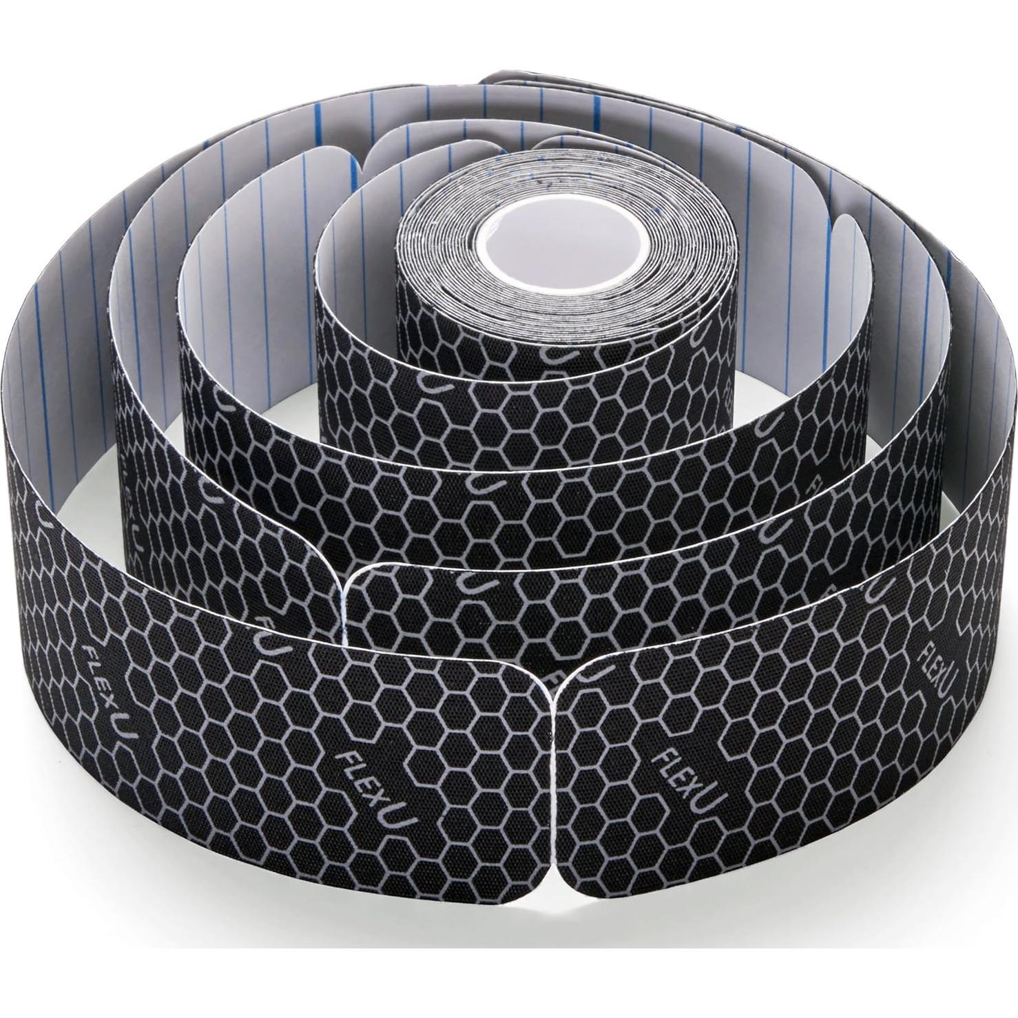 Cinta de Kinesiología FlexU Negra - 60 Tiras Pre-Cortadas